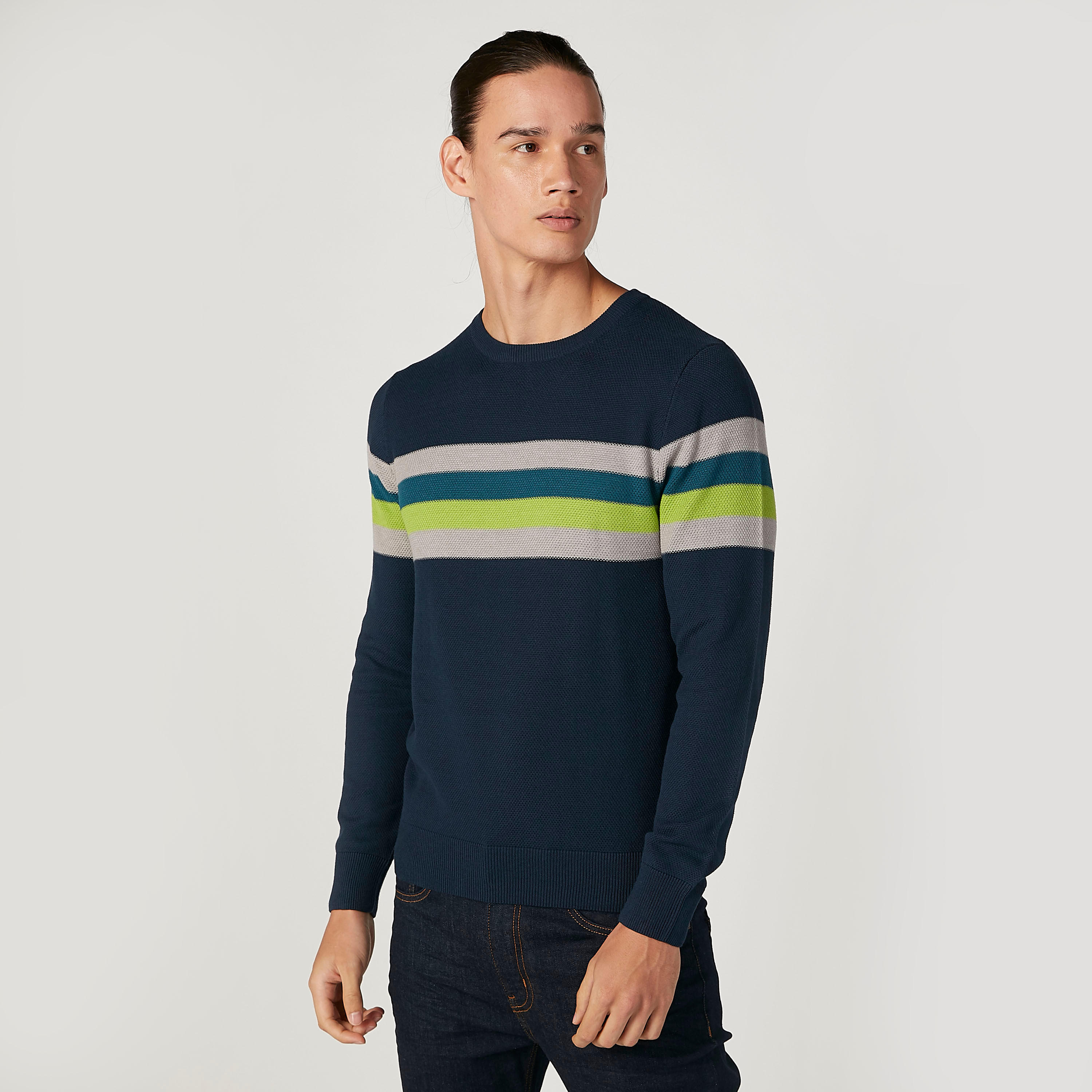 كنزة مخططة بياقة ضيقة وأكمام طويلة-men-clothing-sweatersandpullovers-image-1