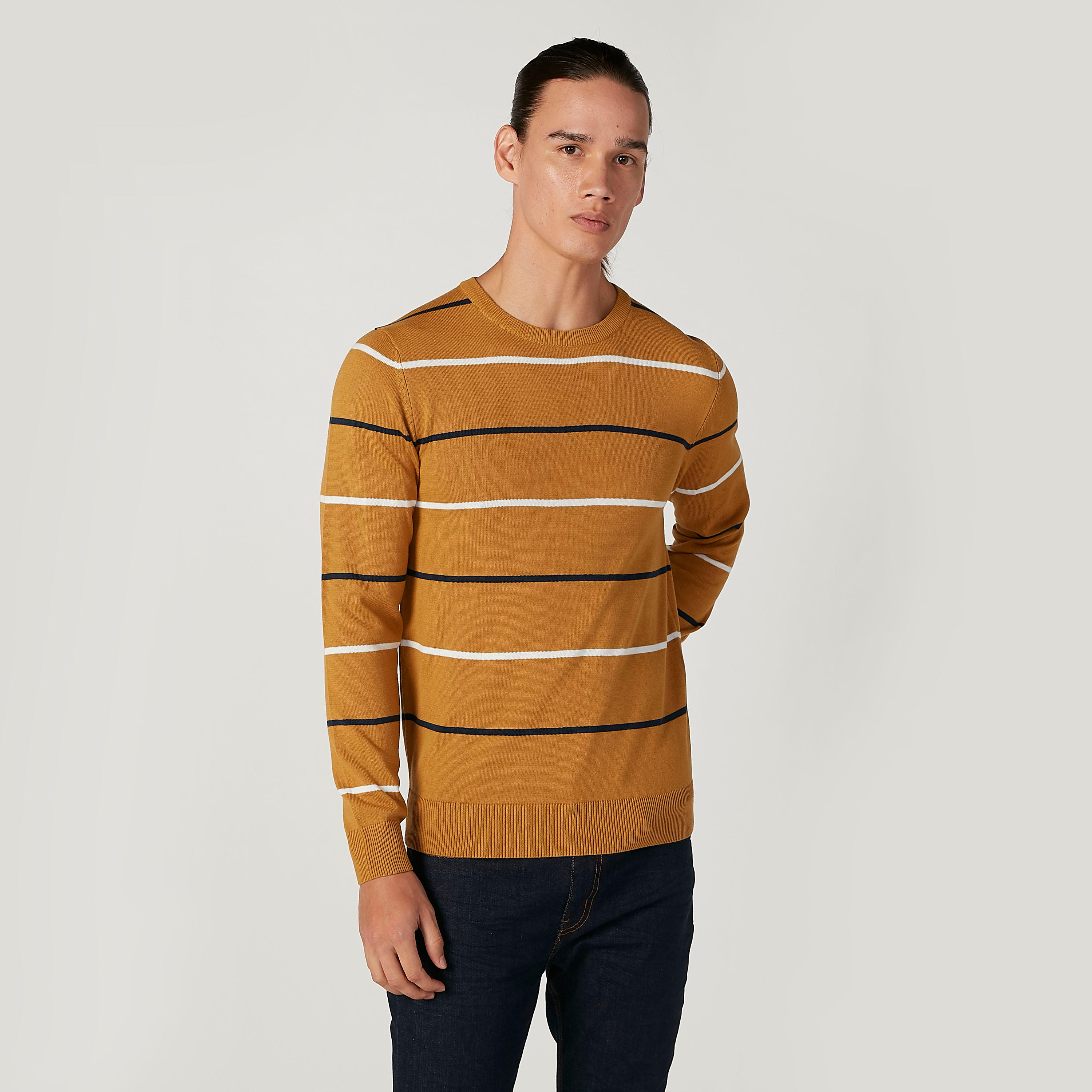 كنزة مخططة بياقة ضيقة وأكمام طويلة-men-clothing-sweatersandpullovers-image-1