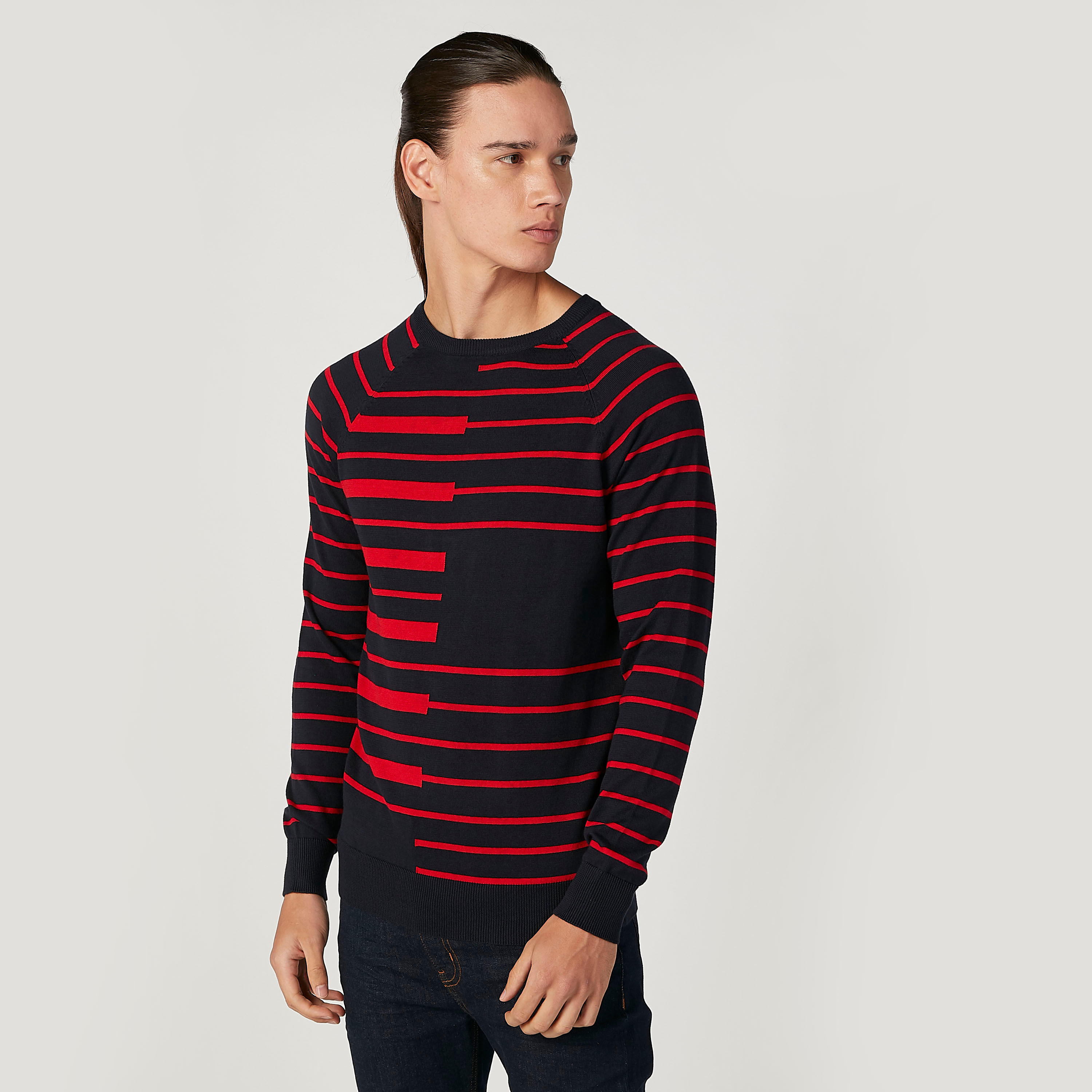 Striped Sweater with Crew Neck and Long Sleeves-men-clothing-sweatersandpullovers-image-1