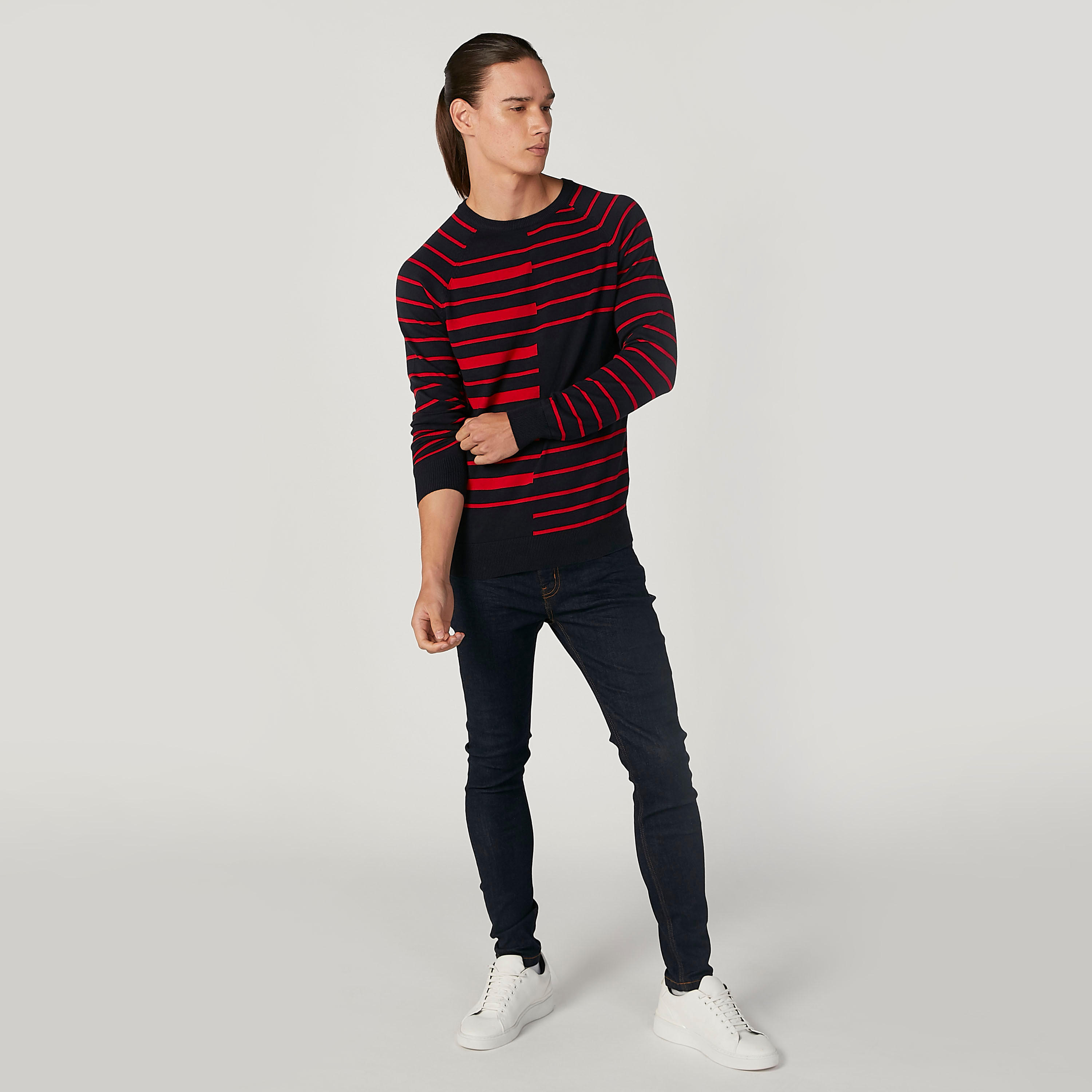 Striped Sweater with Crew Neck and Long Sleeves-men-clothing-sweatersandpullovers-image-2