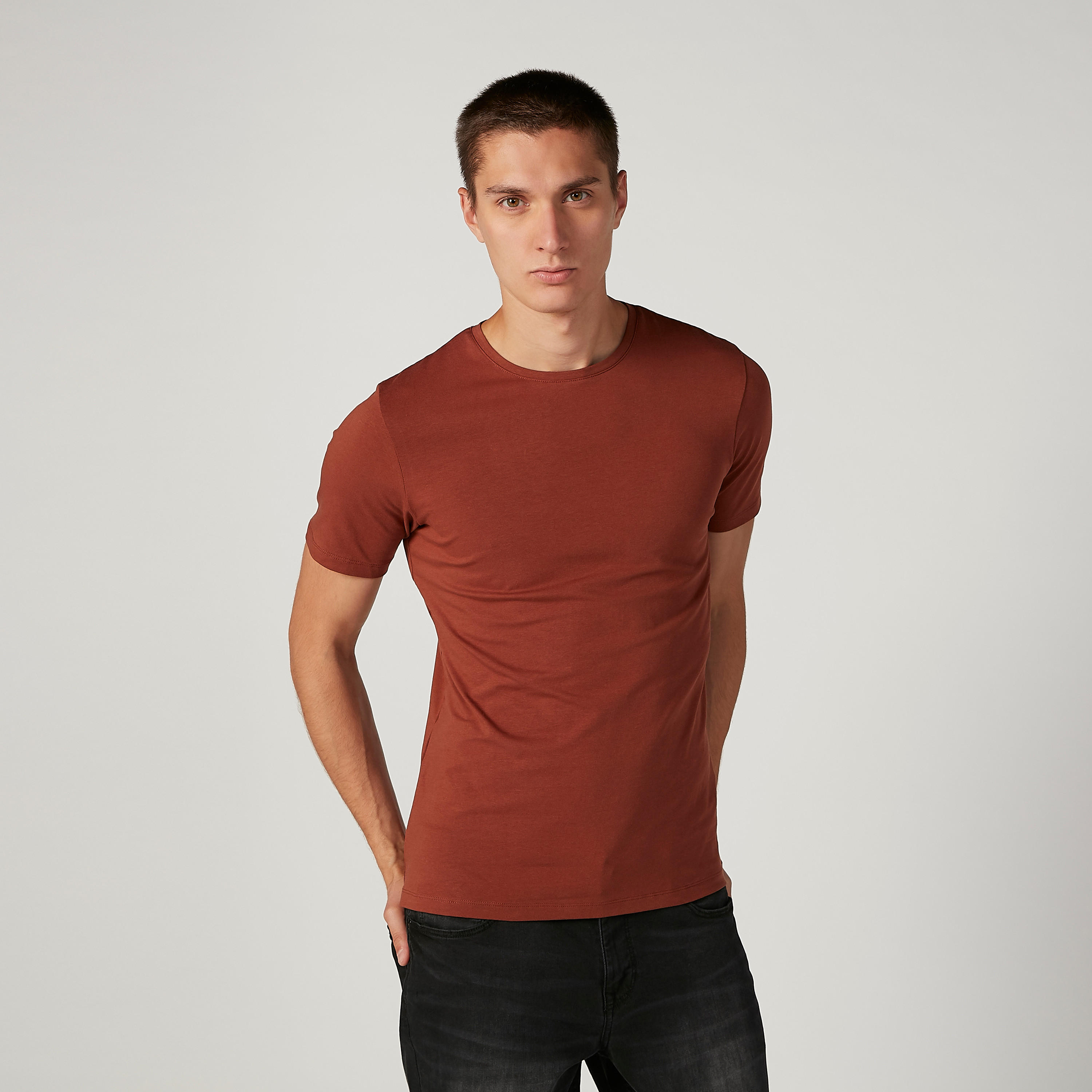 Plain T-shirt with Round Neck and Short Sleeves-men-clothing-tshirtsandpolos-tshirts-image-1