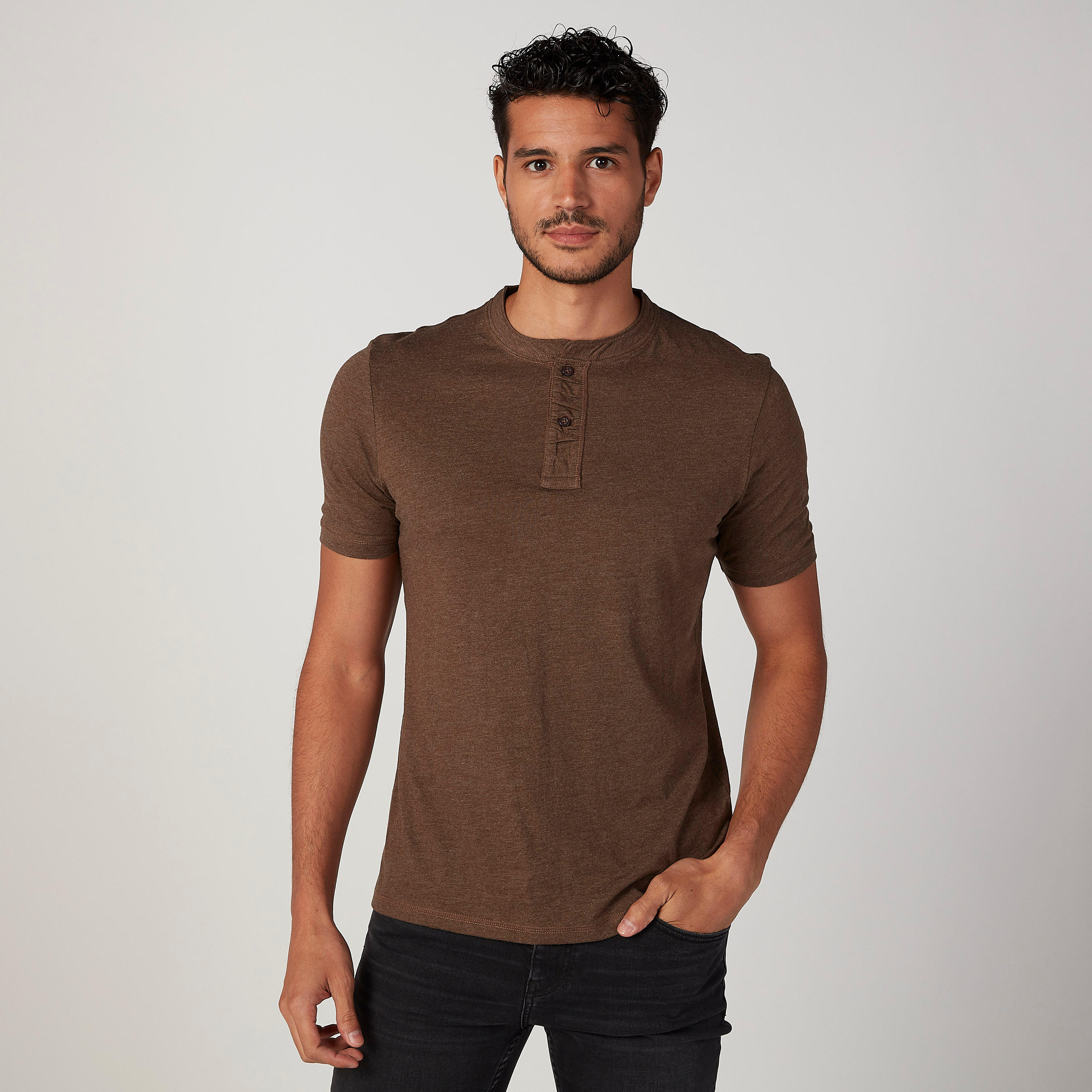 Textured T-shirt with Henley Neck and Short Sleeves-men-clothing-tshirtsandpolos-tshirts-image-1