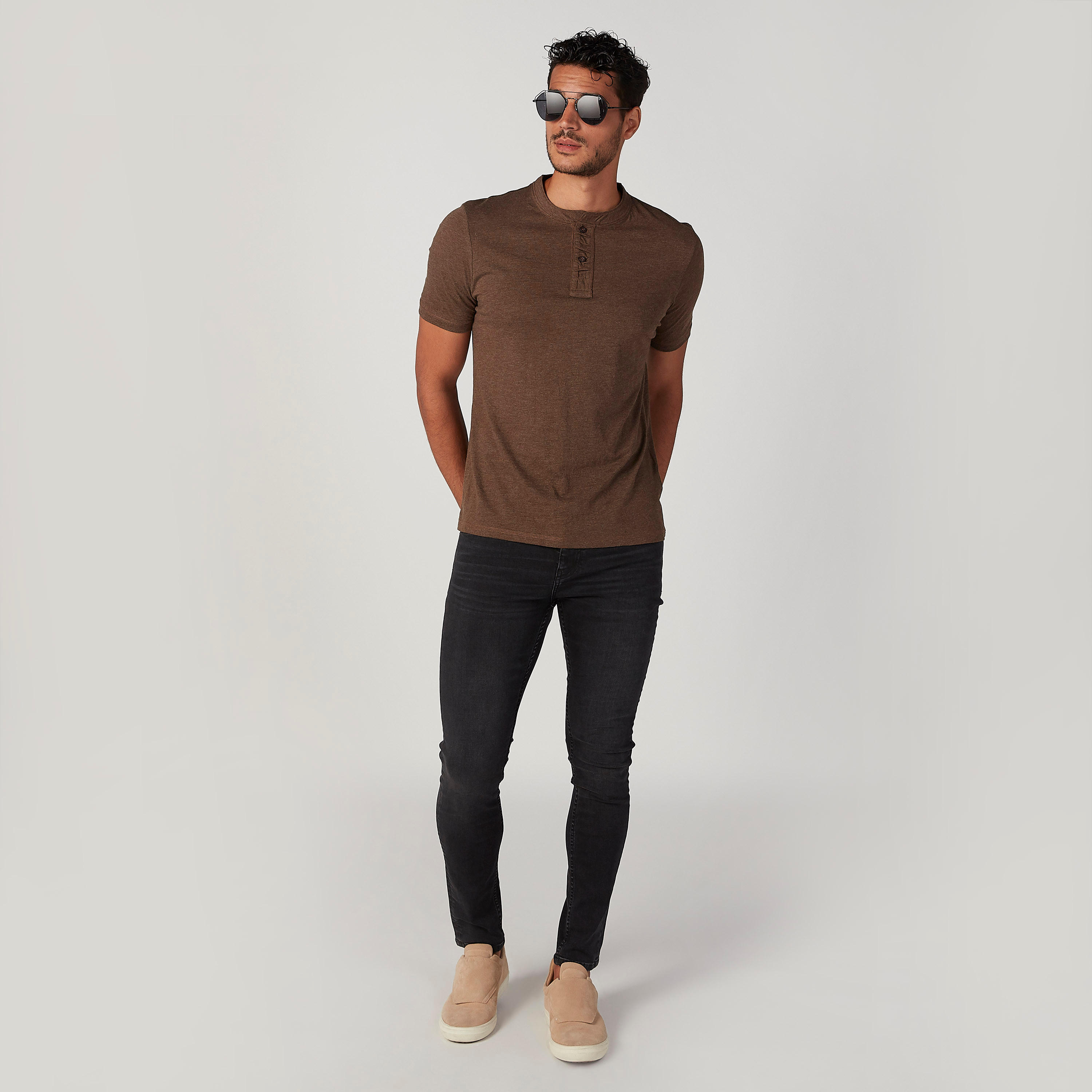 Textured T-shirt with Henley Neck and Short Sleeves-men-clothing-tshirtsandpolos-tshirts-image-2