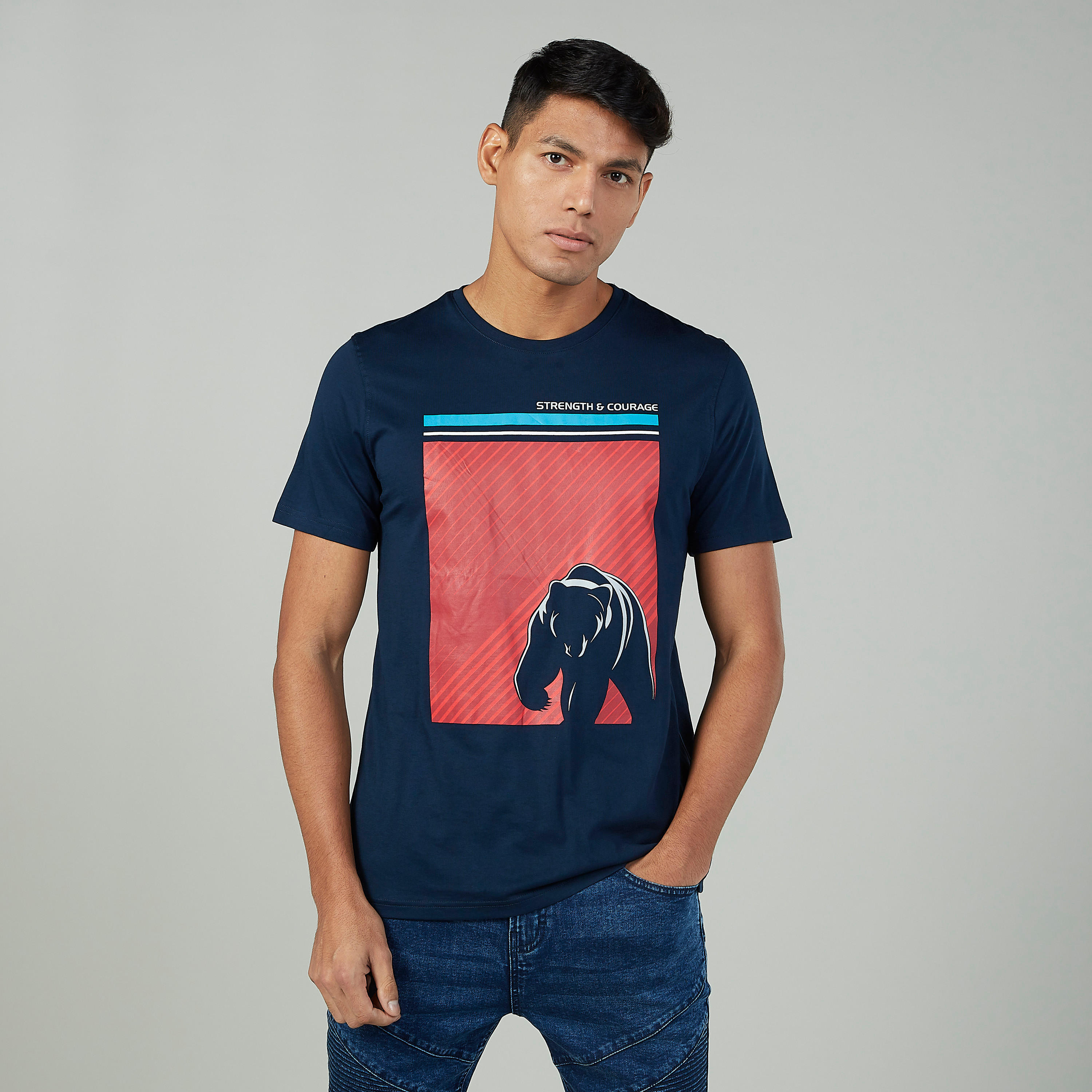 Slim Fit Printed T-shirt with Crew Neck and Short Sleeves-men-clothing-tshirtsandpolos-tshirts-image-1