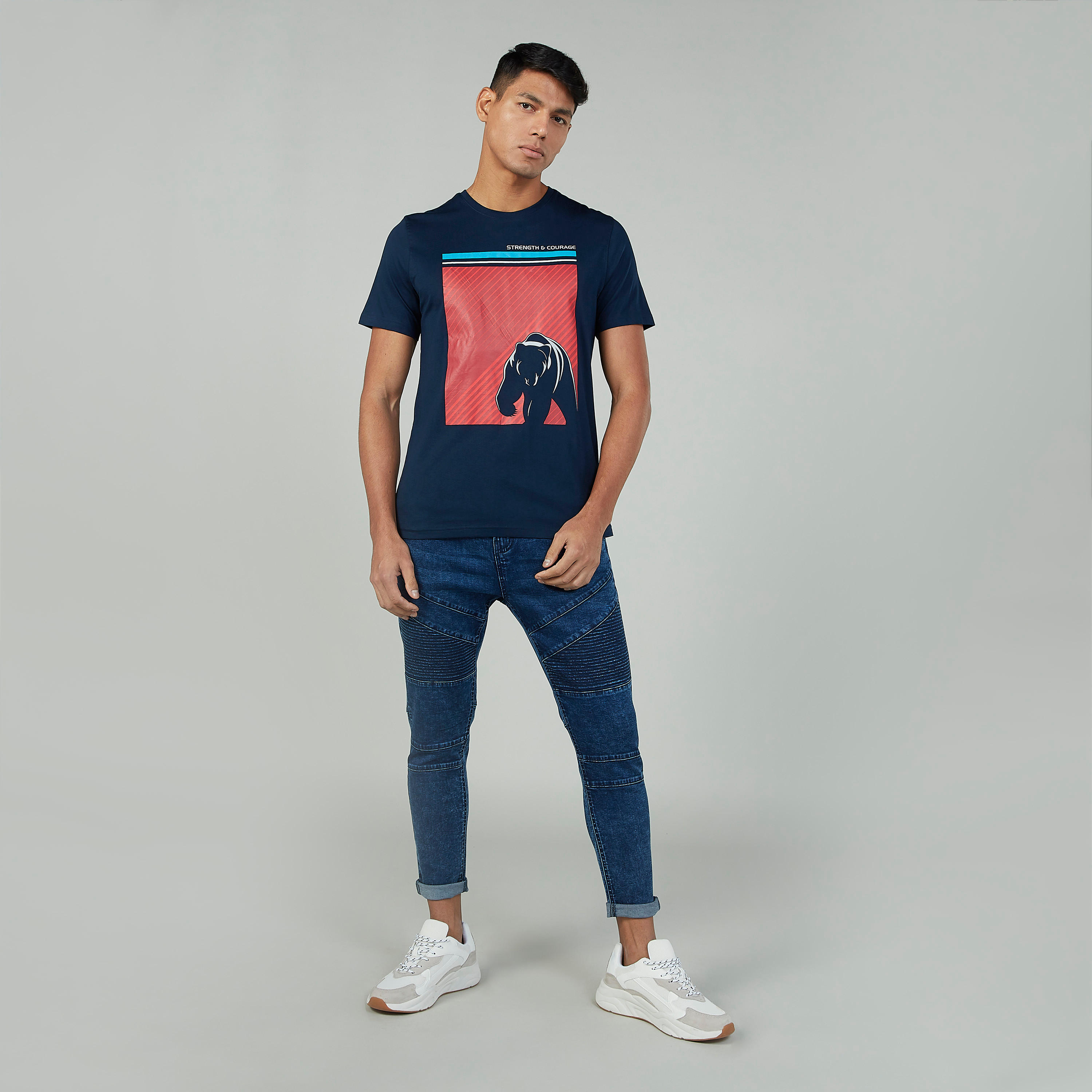 Slim Fit Printed T-shirt with Crew Neck and Short Sleeves-men-clothing-tshirtsandpolos-tshirts-image-2