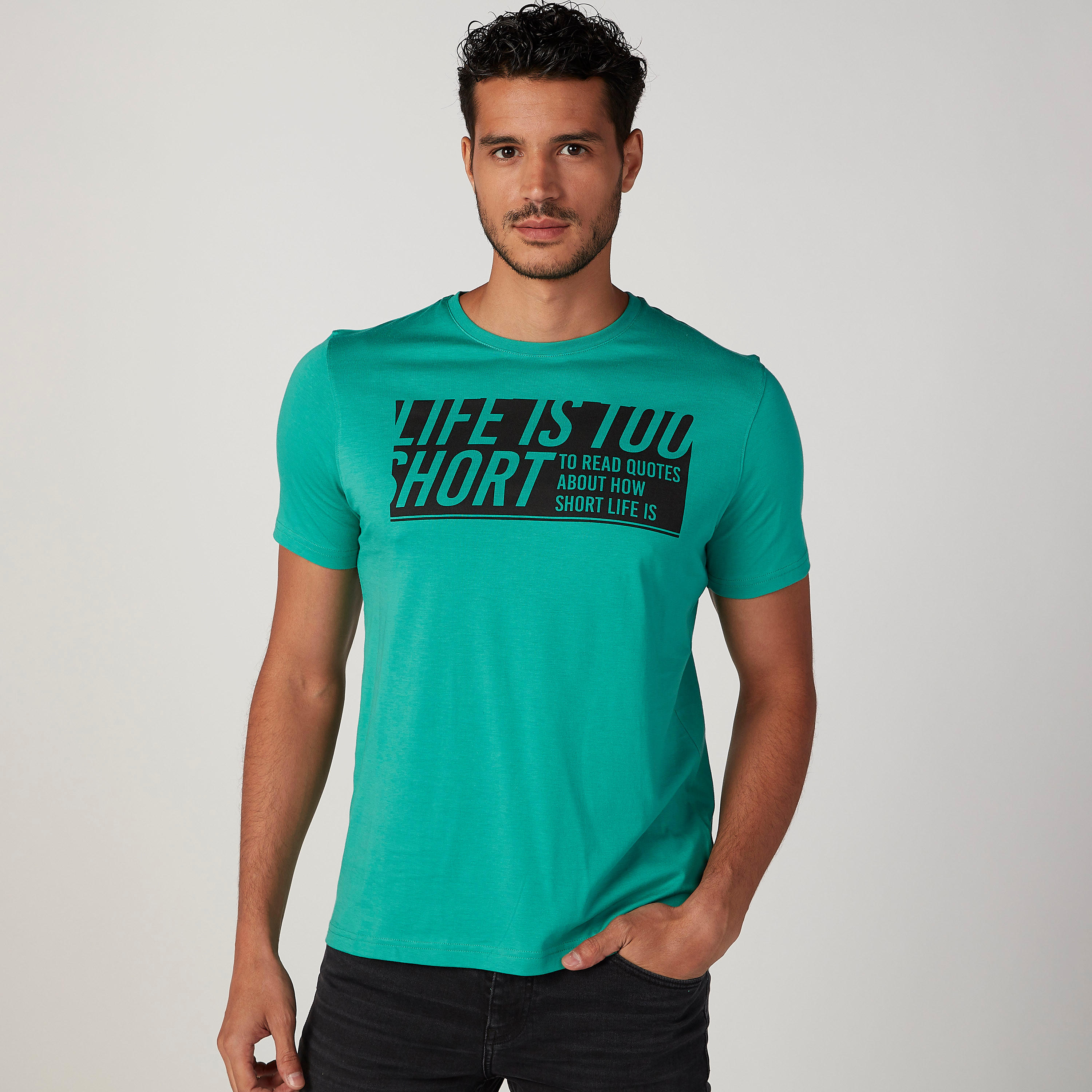 Slim Fit Printed T-shirt with Crew Neck and Short Sleeves-men-clothing-tshirtsandpolos-tshirts-image-1