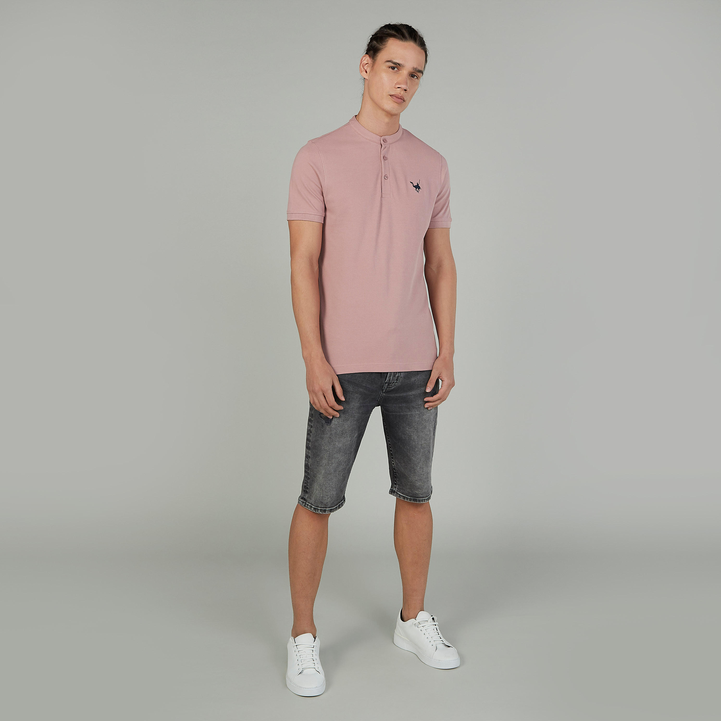 Plain Polo T-shirt with Mandarin Collar and Short Sleeves-men-clothing-tshirtsandpolos-polos-image-2