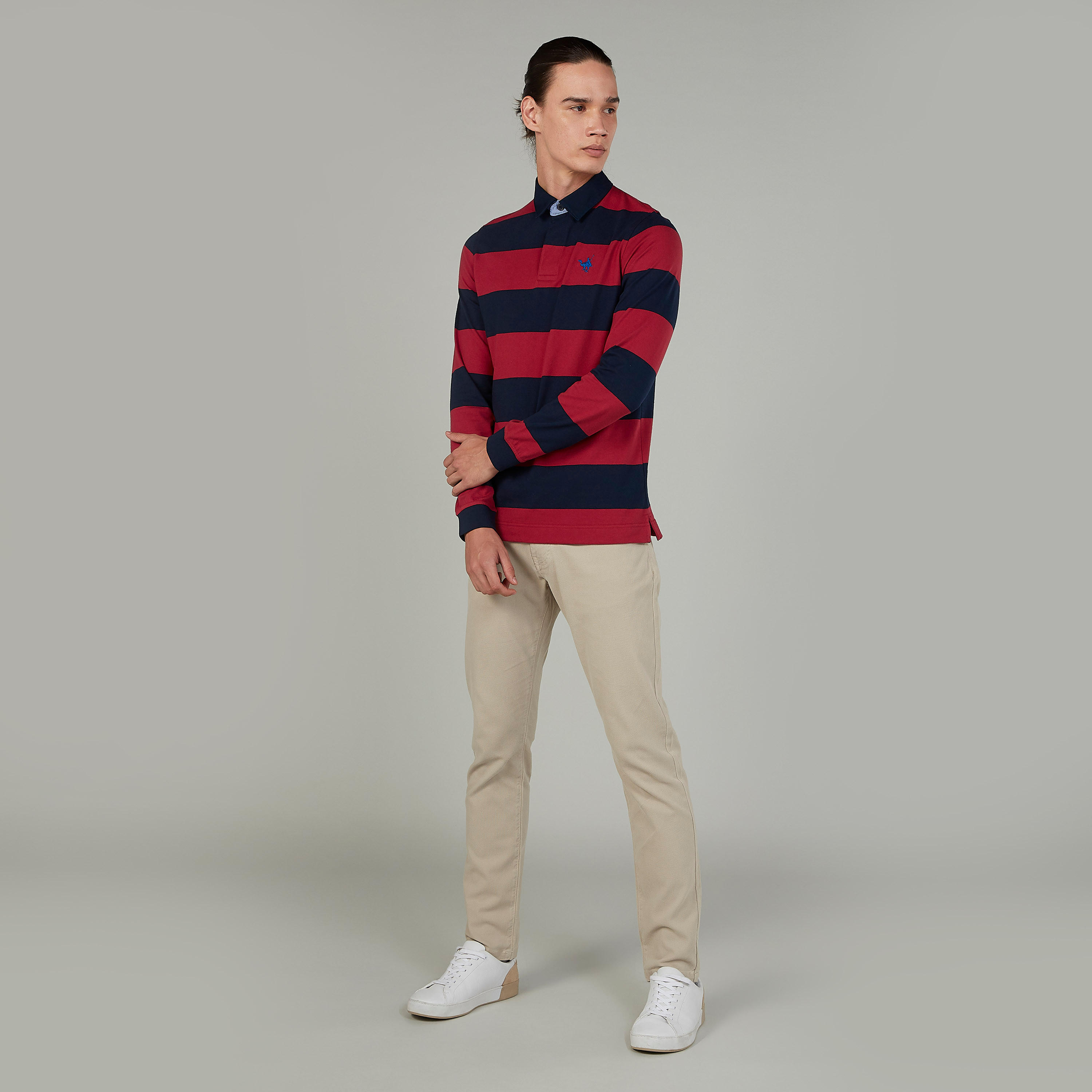 تيشيرت بولو سليم مقلّم بأكمام طويلة-men-clothing-tshirtsandpolos-polos-image-2