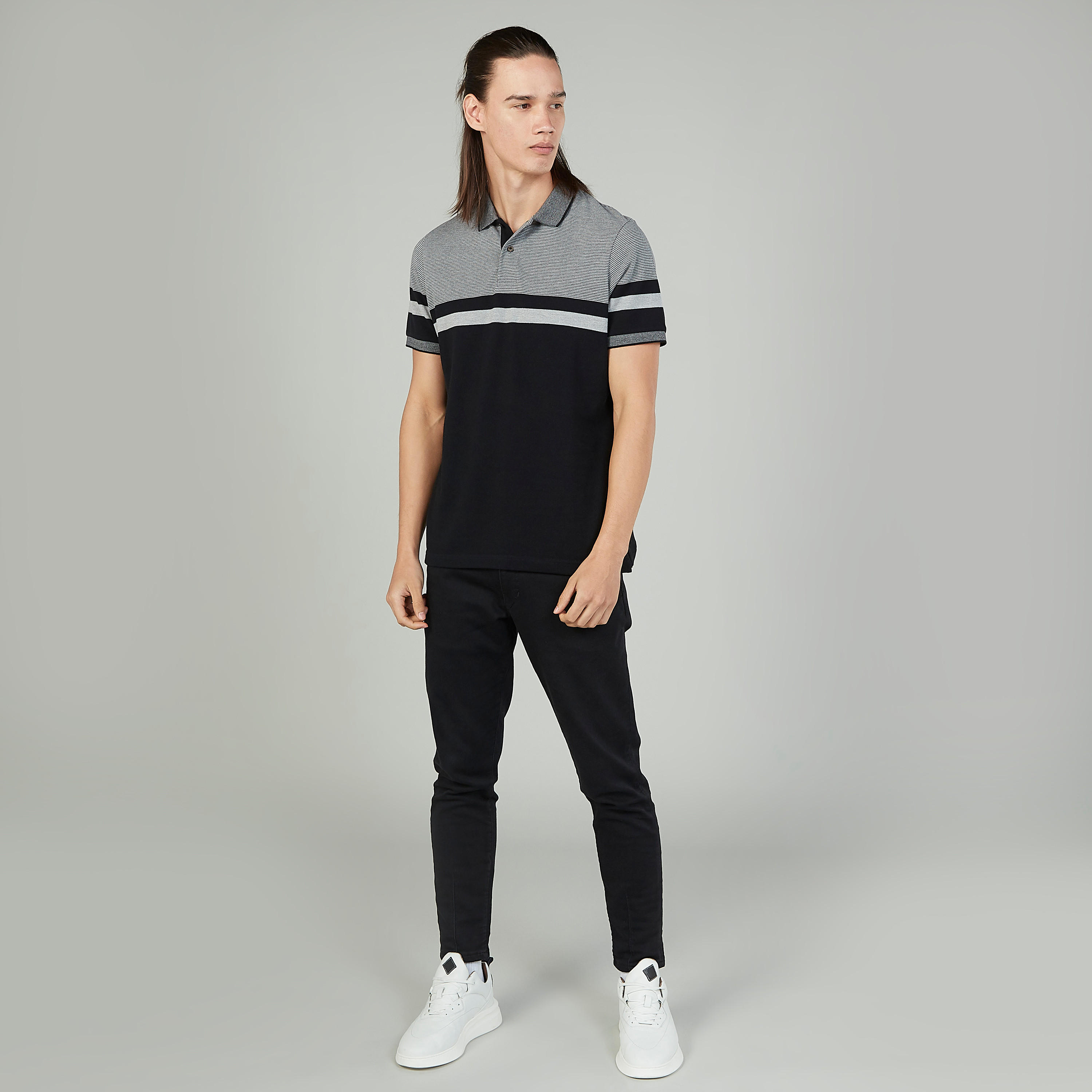 Sustainable Striped T-shirt with Polo Neck and Short Sleeves-men-clothing-tshirtsandpolos-polos-image-2