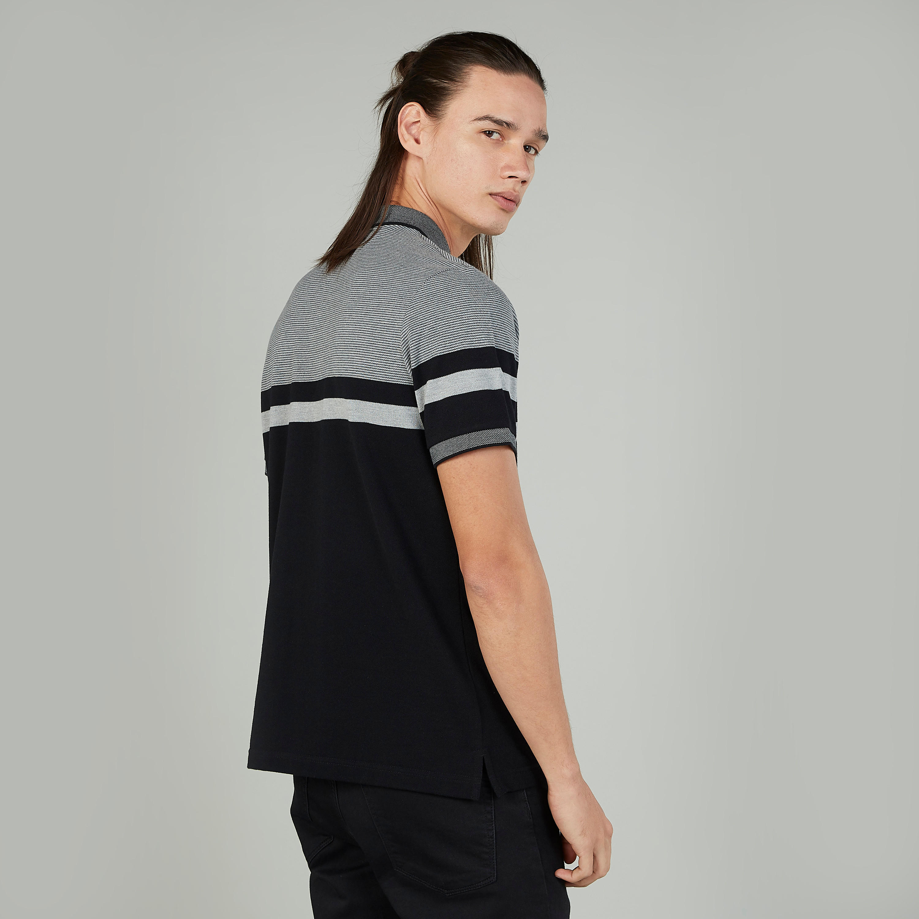 Sustainable Striped T-shirt with Polo Neck and Short Sleeves-men-clothing-tshirtsandpolos-polos-image-4