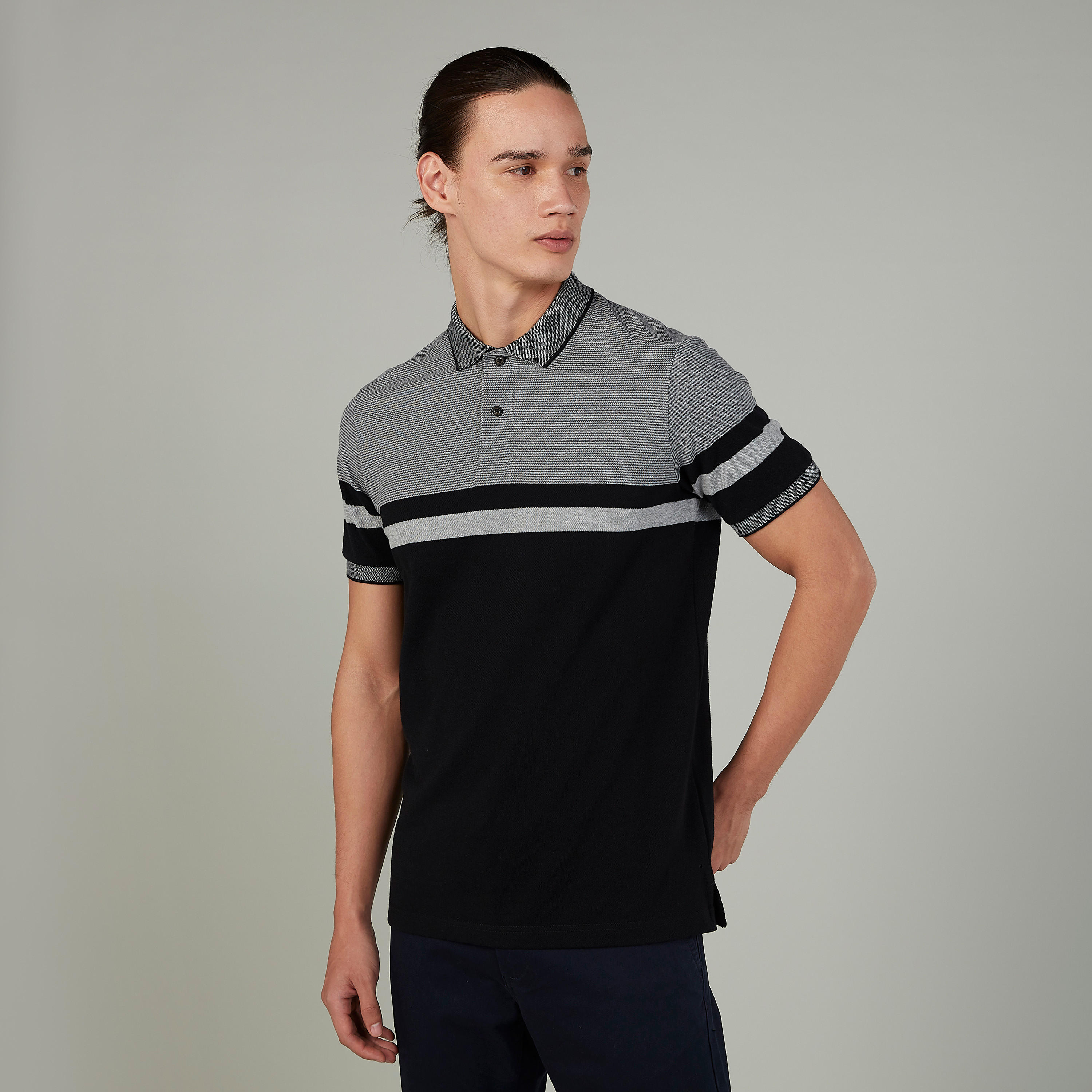 تيشيرت مخطّط بياقة بولو وأكمام قصيرة-men-clothing-tshirtsandpolos-polos-image-1