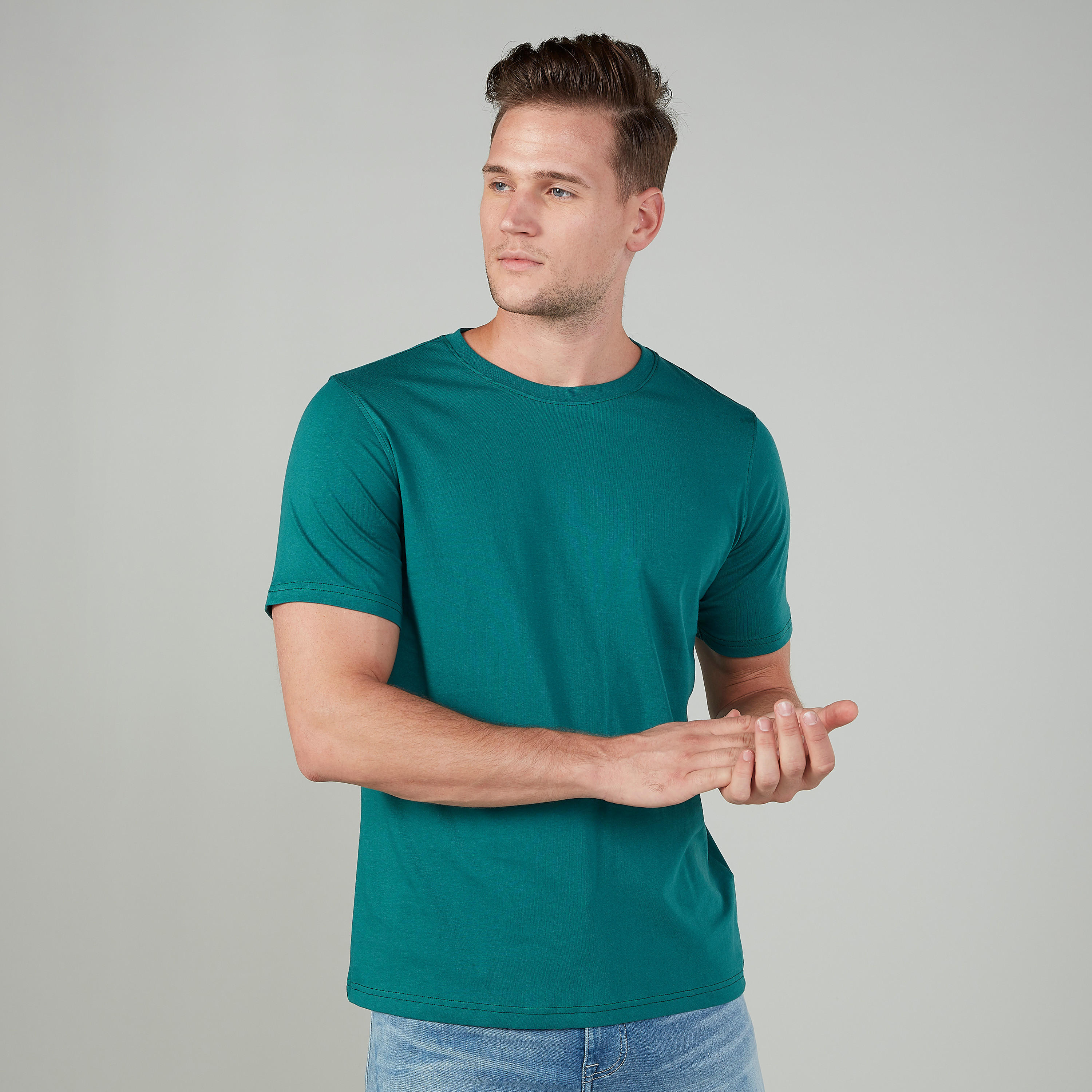تيشيرت سادة بياقة مستديرة وأكمام قصيرة-men-clothing-tshirtsandpolos-tshirts-image-1