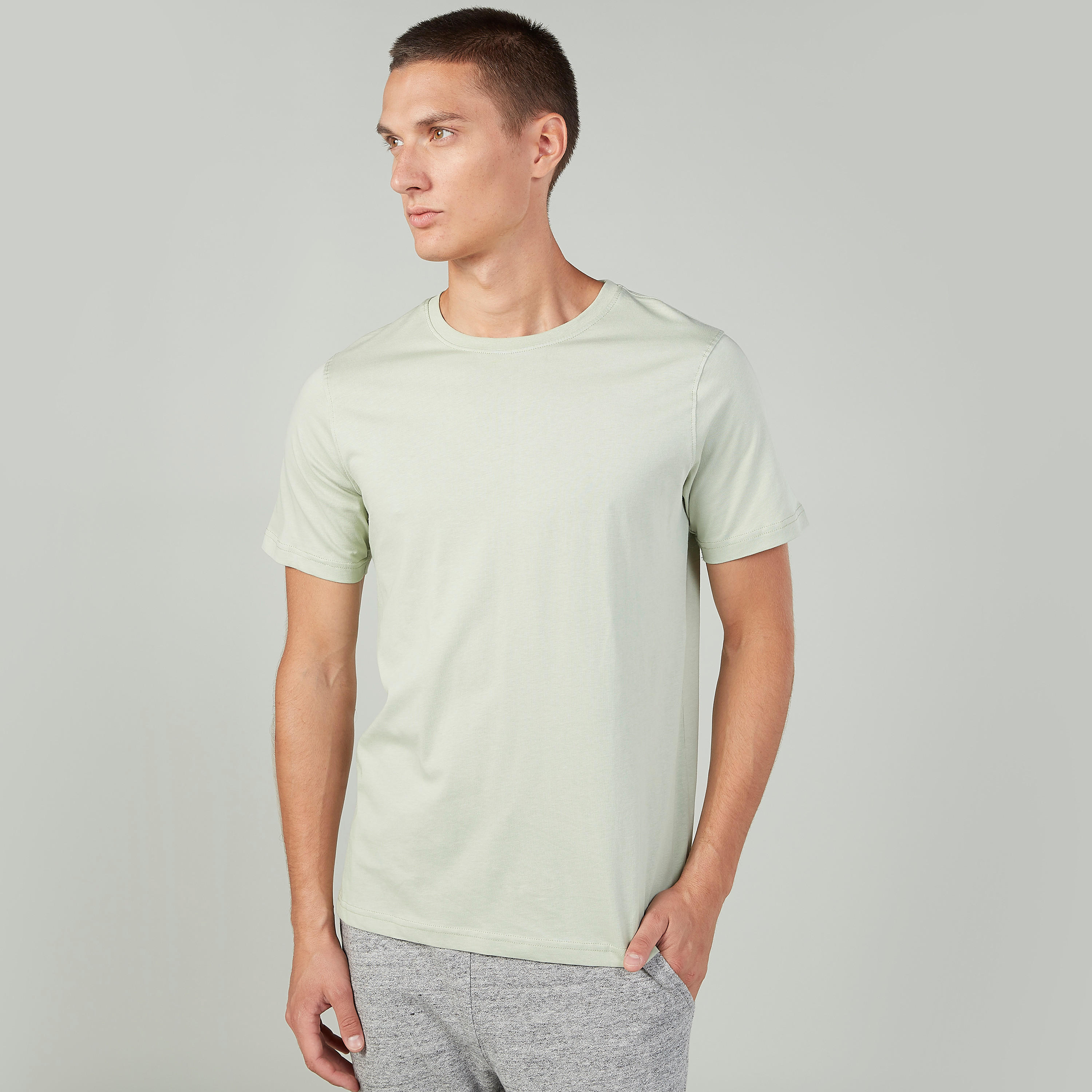 Plain T-shirt with Round Neck and Short Sleeves-men-clothing-tshirtsandpolos-tshirts-image-1