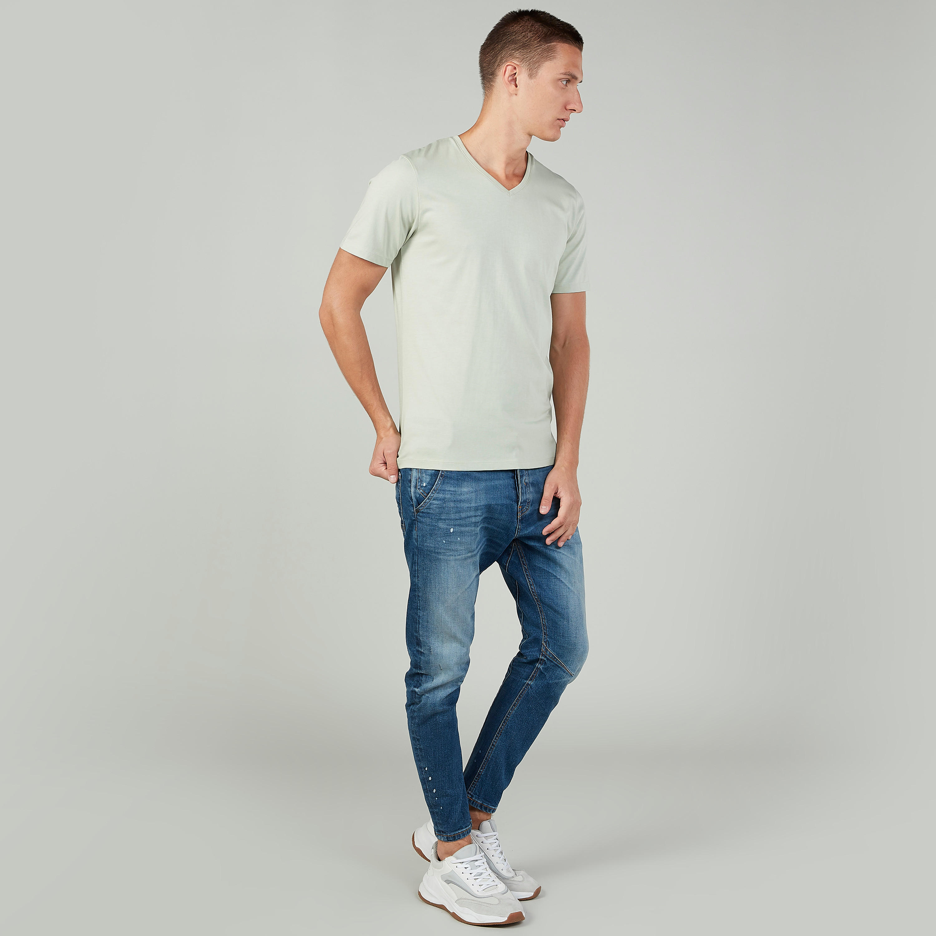 Solid V-Neck T-shirt with Short Sleeves-men-clothing-tshirtsandpolos-tshirts-image-2