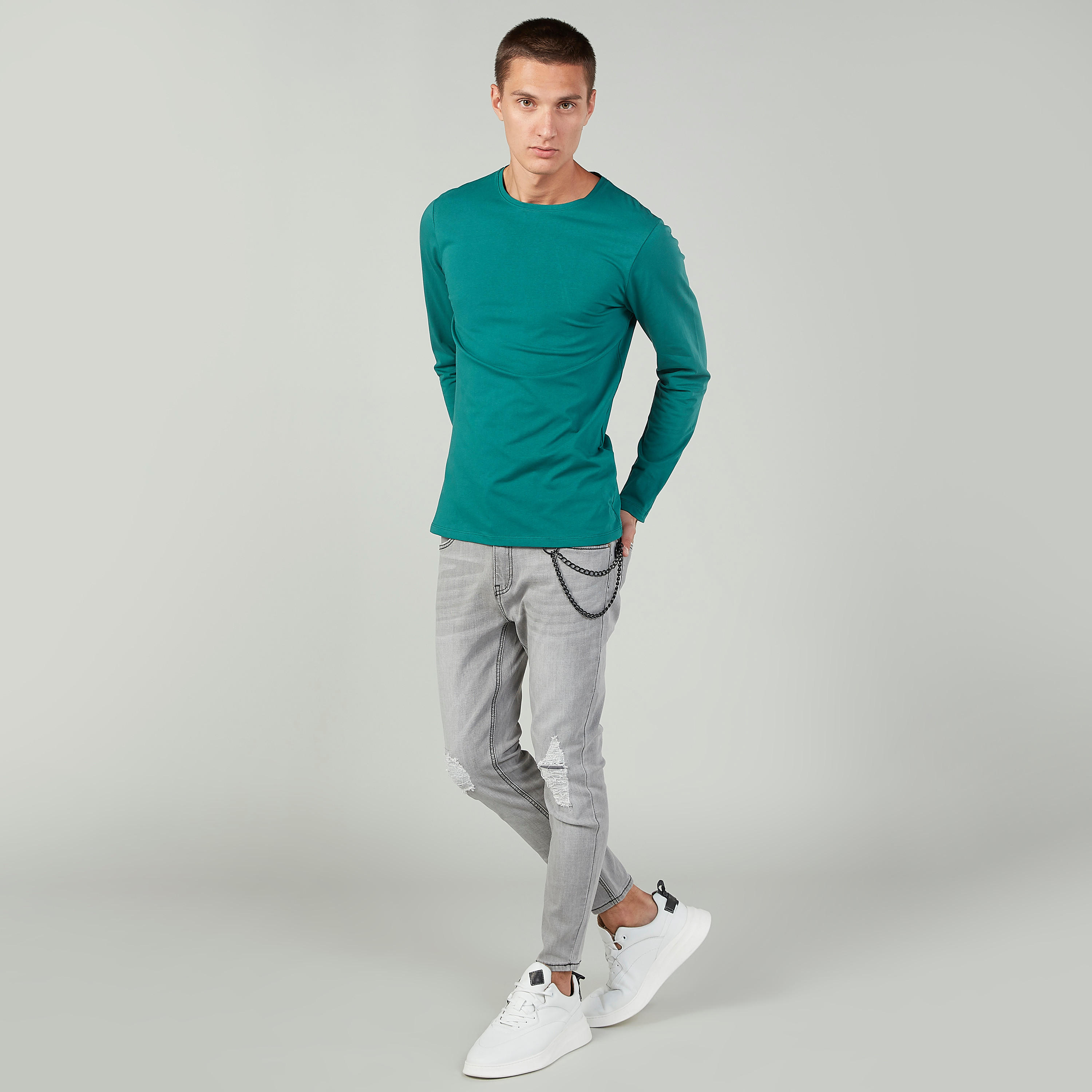 Plain T-shirt with Round Neck and Long Sleeves-men-clothing-tshirtsandpolos-tshirts-image-2
