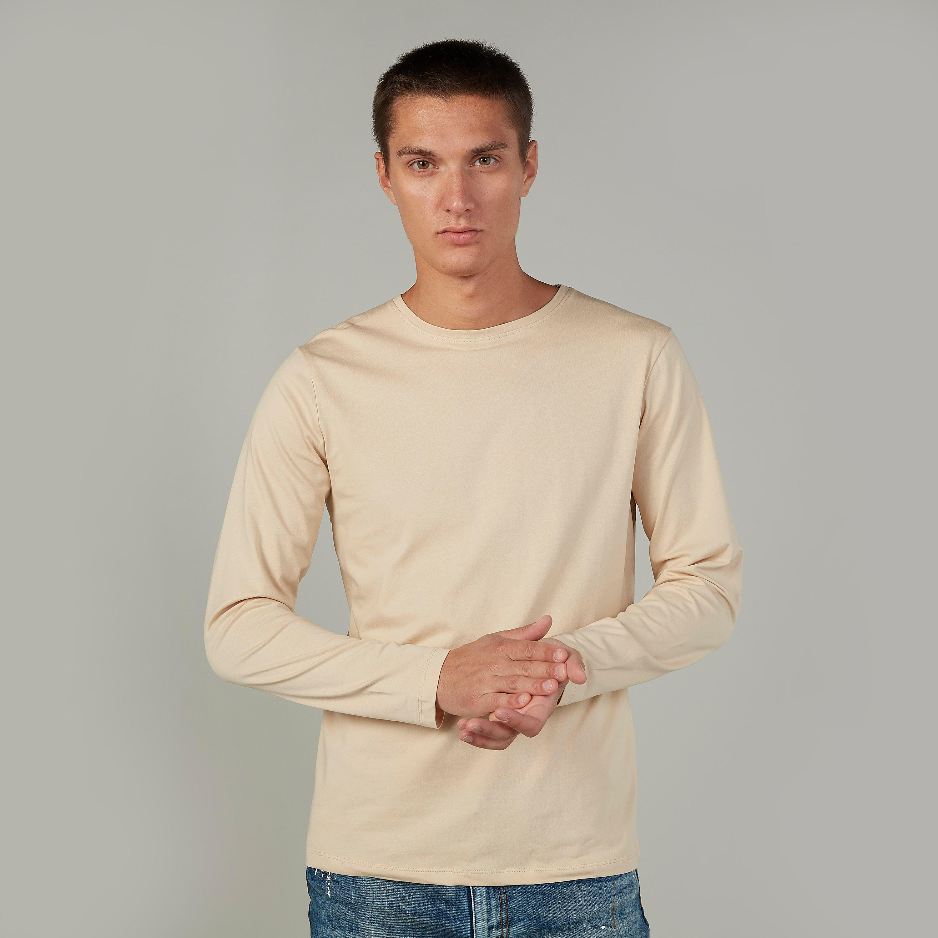 Plain T-shirt with Round Neck and Long Sleeves-men-clothing-tshirtsandpolos-tshirts-image-1