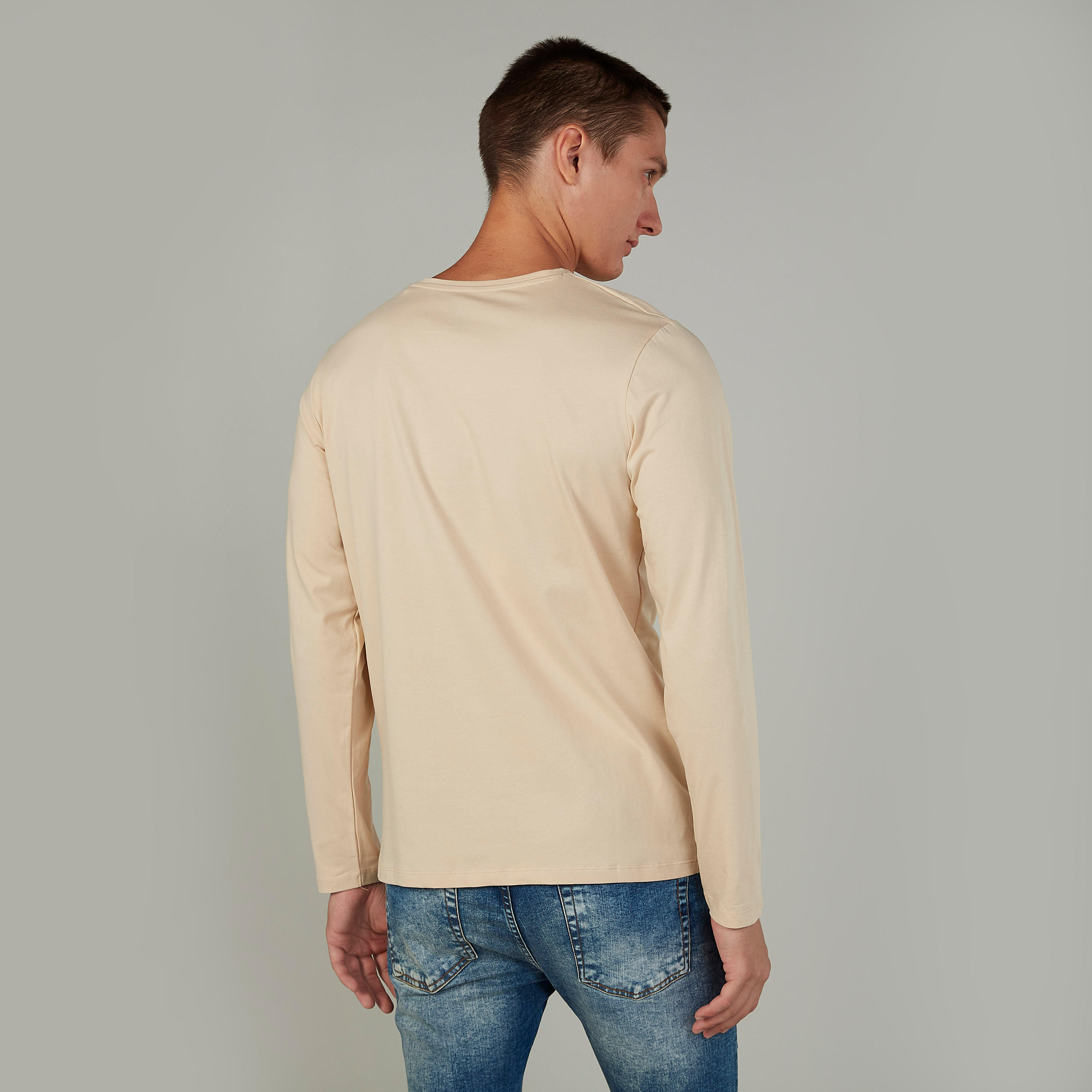 Plain T-shirt with Round Neck and Long Sleeves-men-clothing-tshirtsandpolos-tshirts-image-4