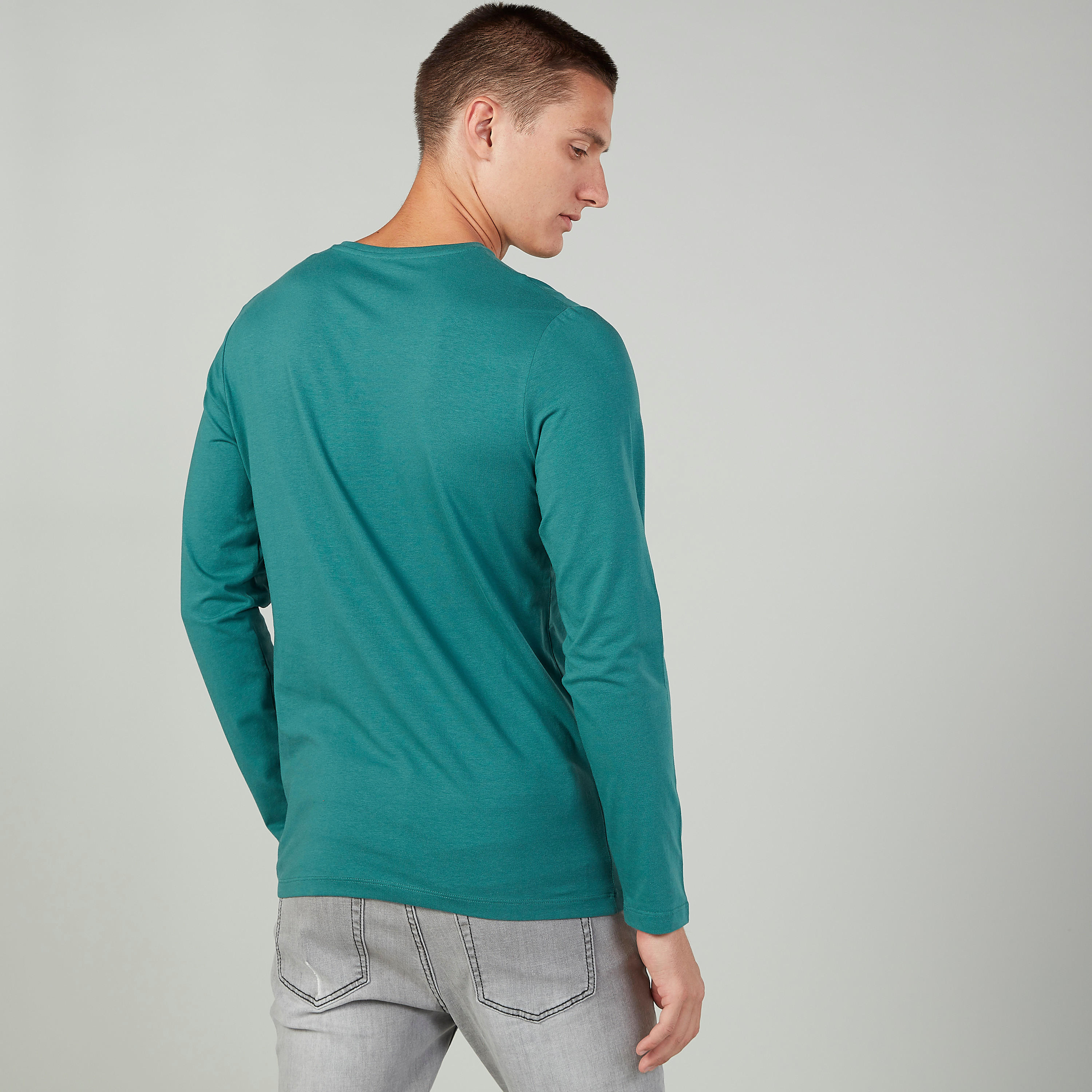 Plain T-shirt with V-neck and Long Sleeves-men-clothing-tshirtsandpolos-tshirts-image-3