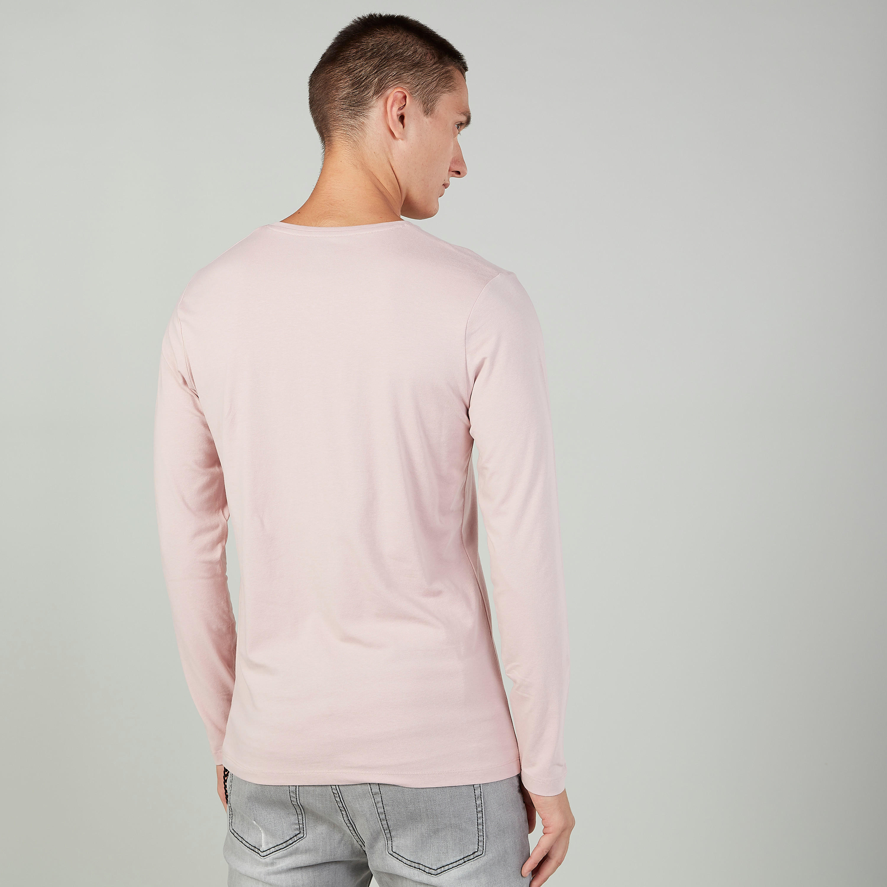 Plain T-shirt with V-neck and Long Sleeves-men-clothing-tshirtsandpolos-tshirts-image-3