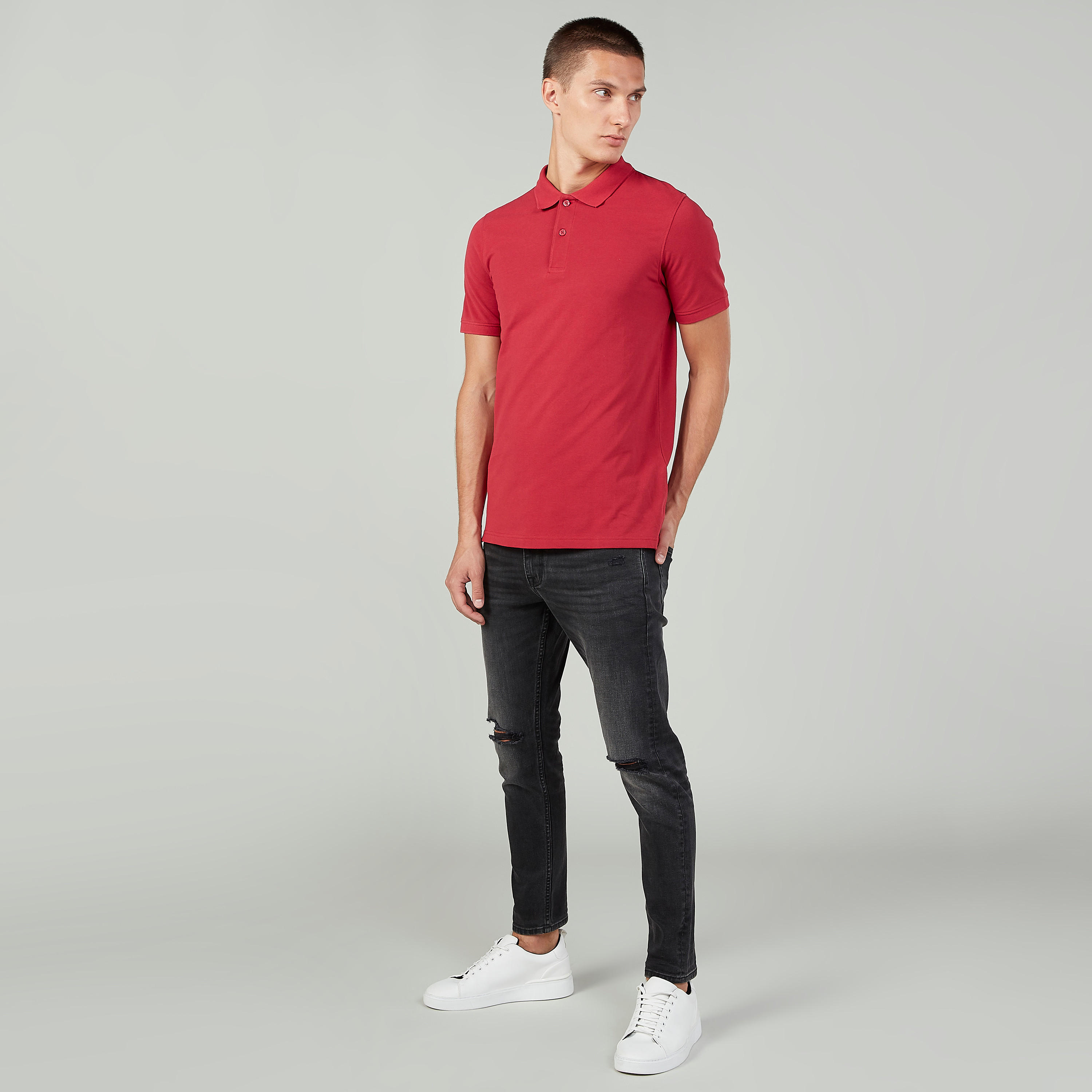Plain T-shirt with Polo Neck and Short Sleeves-men-clothing-tshirtsandpolos-polos-image-2