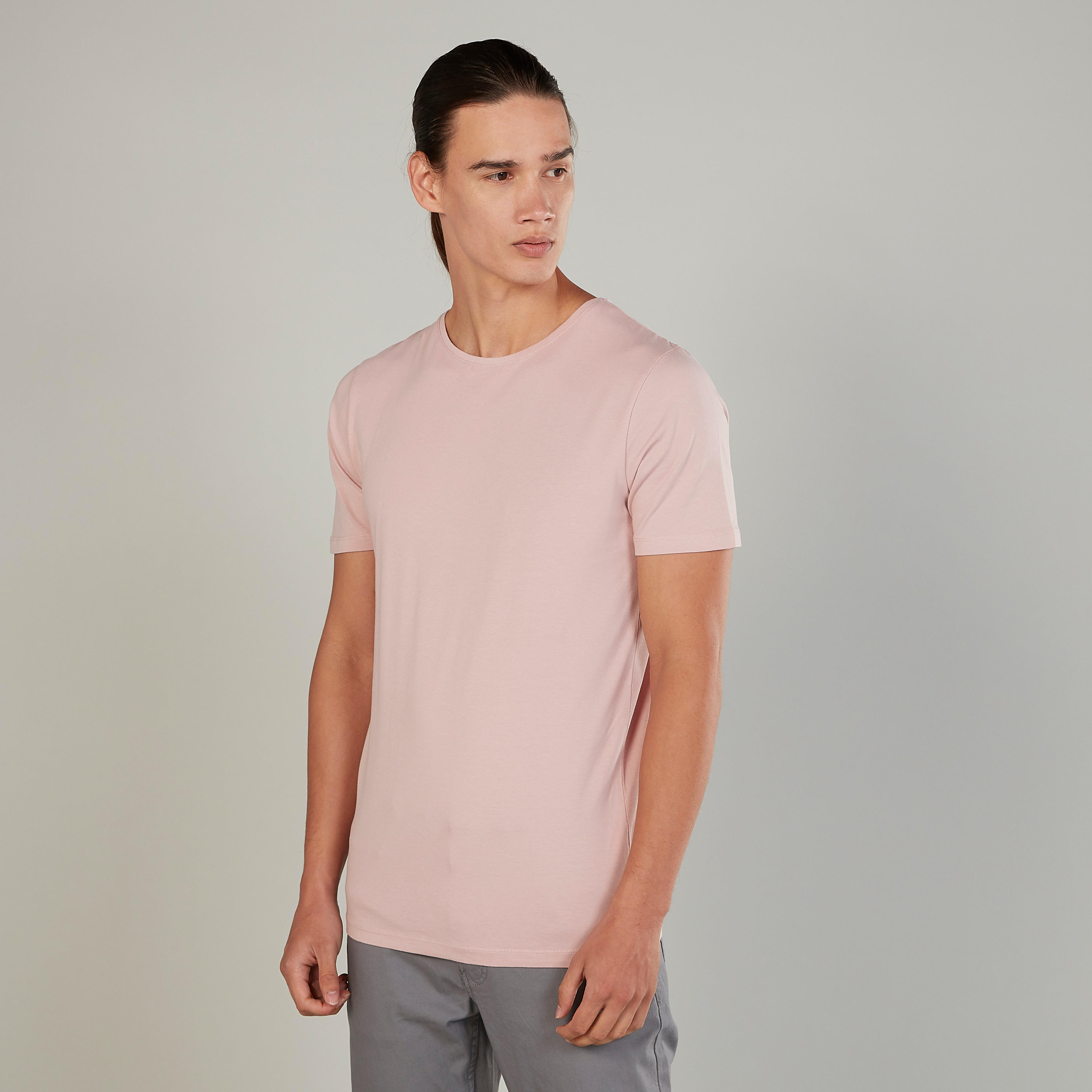 Solid T-shirt with Round Neck and Short Sleeves-men-clothing-tshirtsandpolos-tshirts-image-1