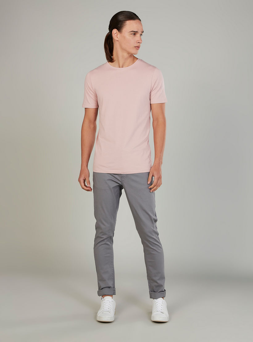 Solid T-shirt with Round Neck and Short Sleeves-men-clothing-tshirtsandpolos-tshirts-image-2