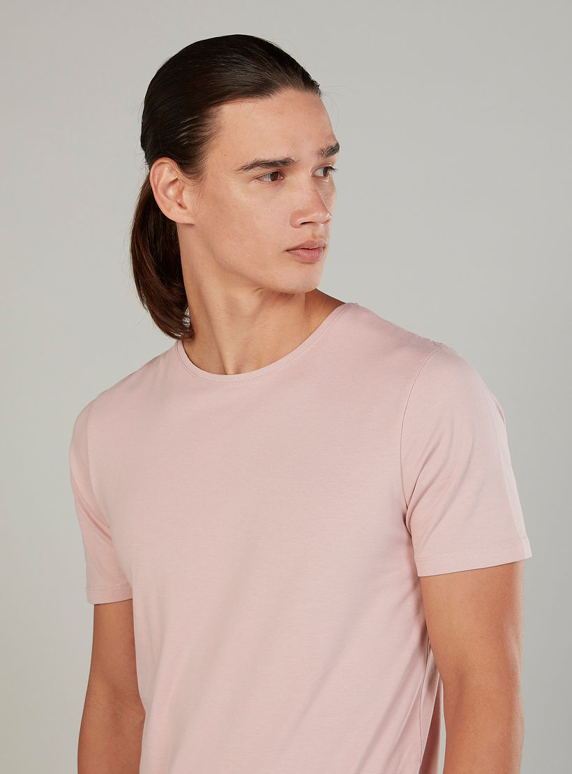 Solid T-shirt with Round Neck and Short Sleeves-men-clothing-tshirtsandpolos-tshirts-image-3