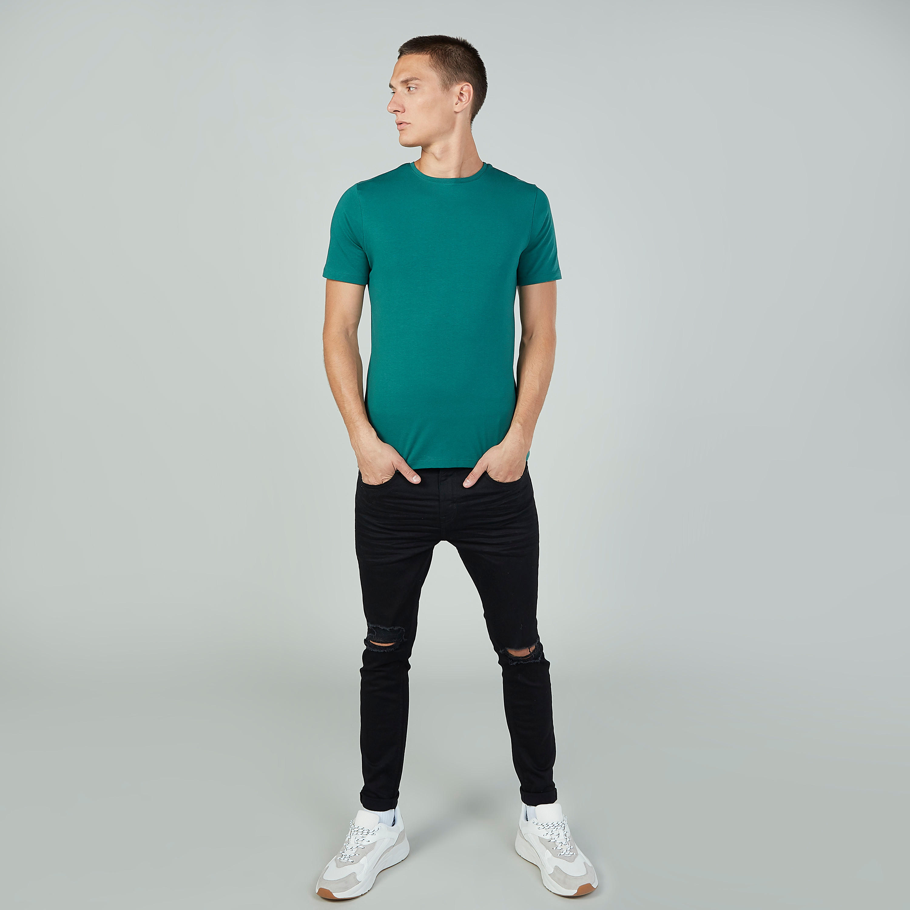 Plain T-shirt with Crew Neck and Short Sleeves-men-clothing-tshirtsandpolos-tshirts-image-2