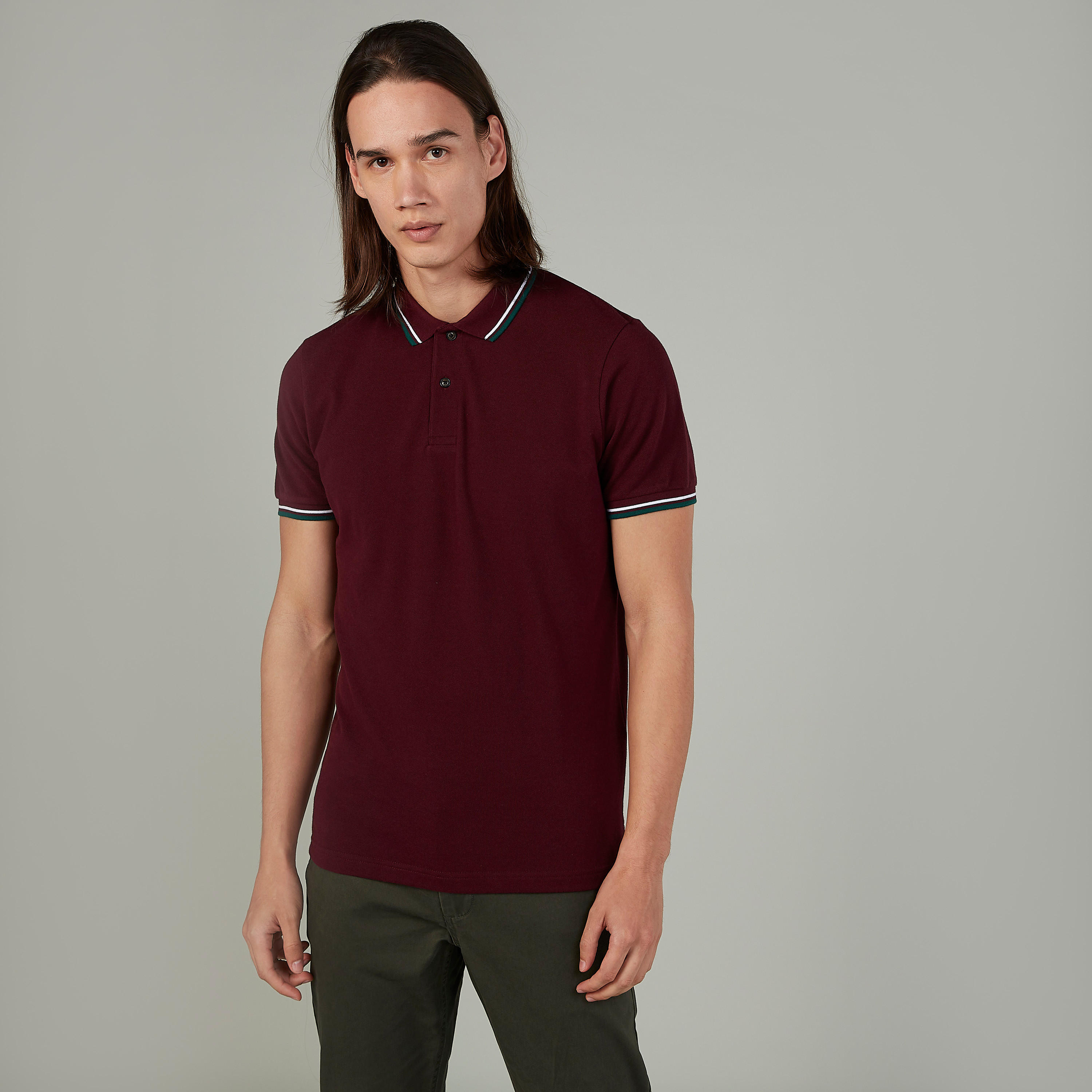 تيشيرت بارز الملمس بياقة بولو وأكمام قصيرة-men-clothing-tshirtsandpolos-polos-image-1