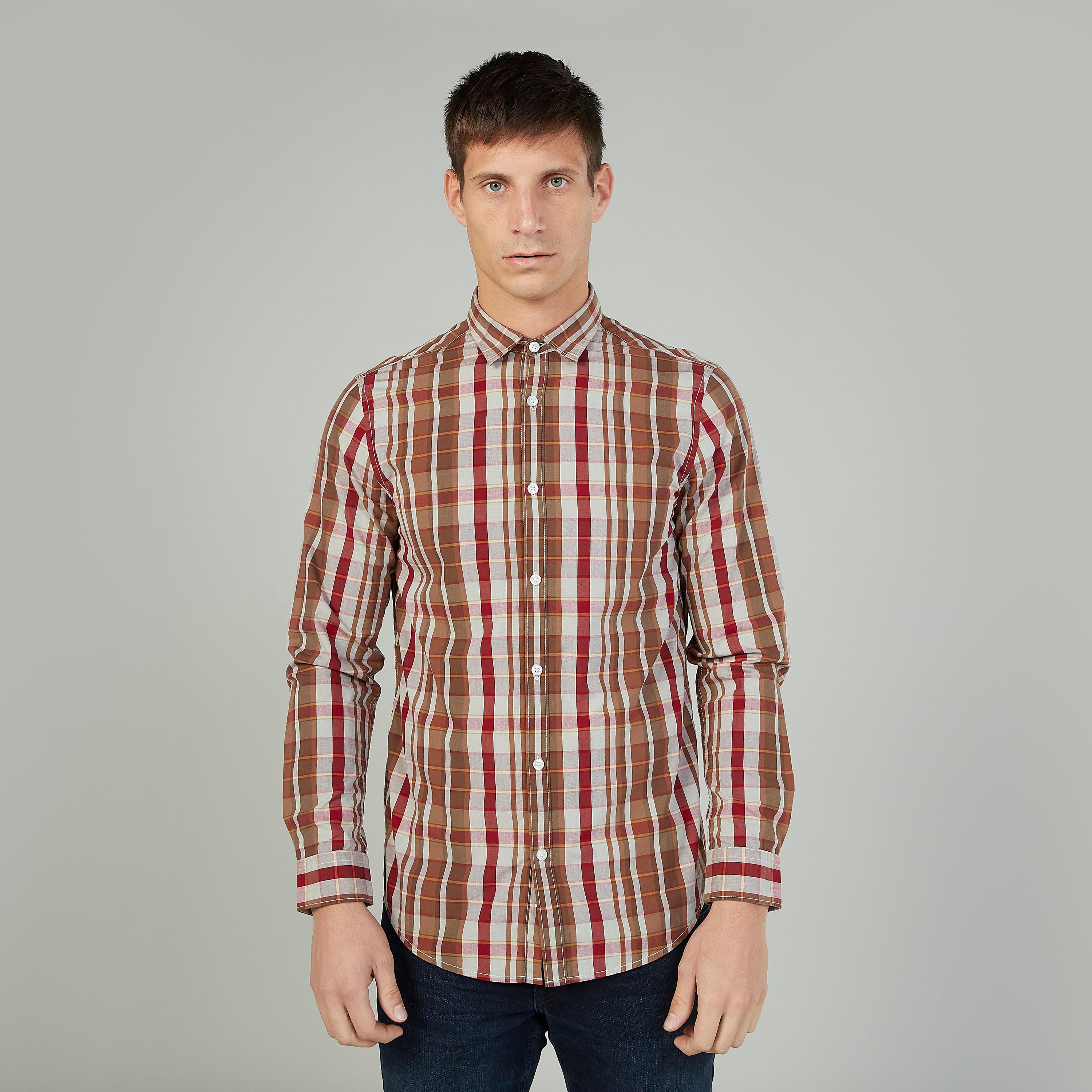 قميص سليم فيت مربعات بأكمام طويلة-men-clothing-shirts-image-1