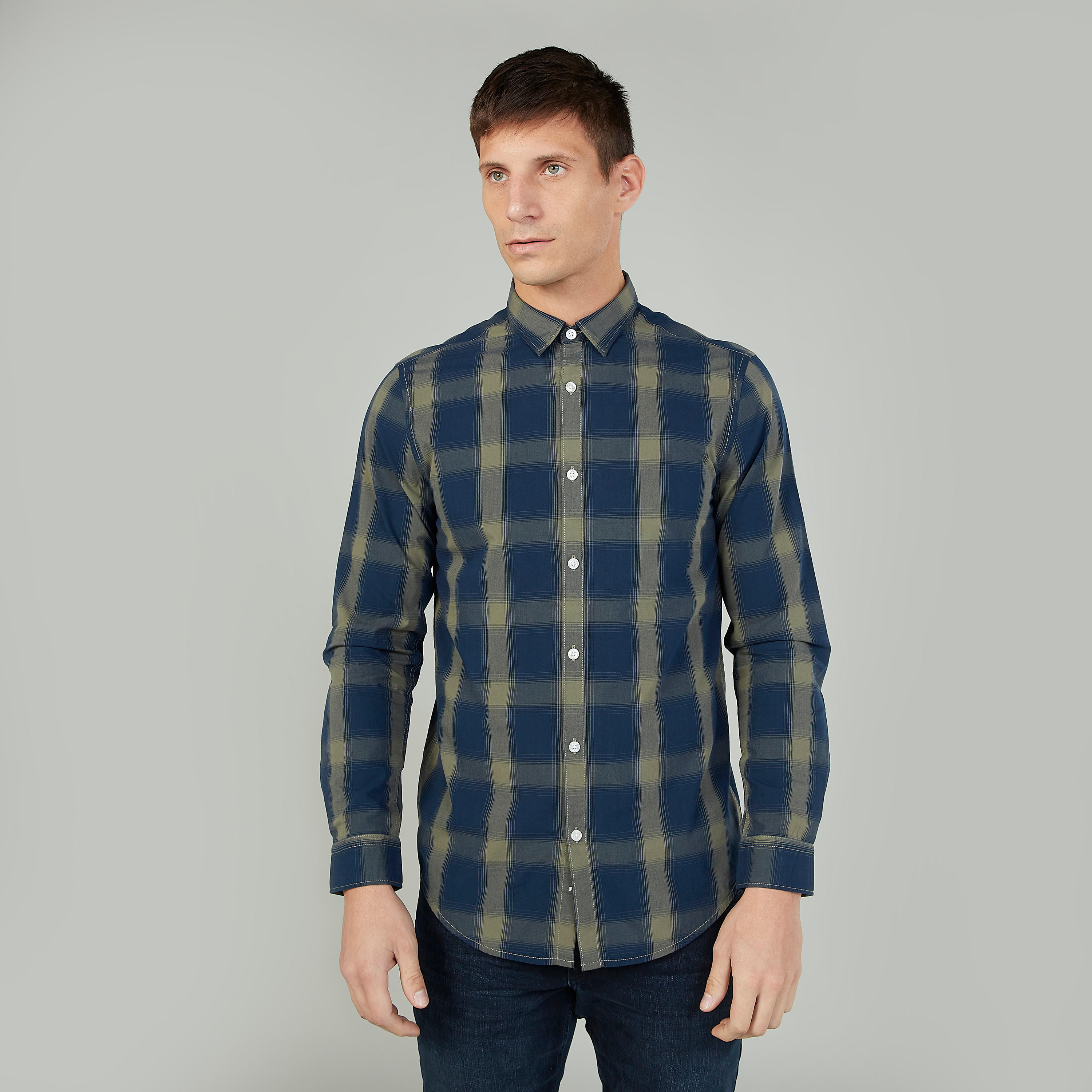 Slim Fit Checked Shirt with Long Sleeves-men-clothing-shirts-image-1