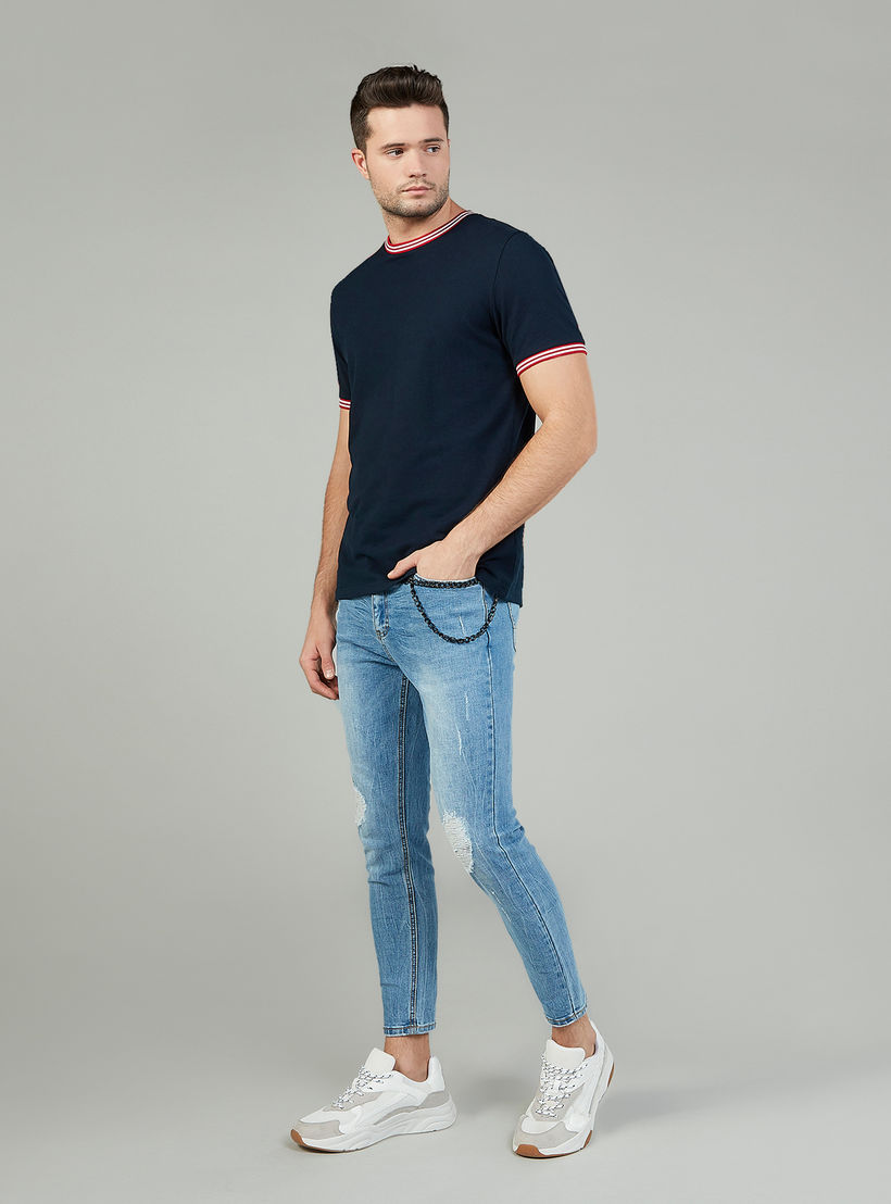تيشيرت سليم سادة بياقة ضيّقة وأكمام قصيرة-men-clothing-tshirtsandpolos-tshirts-image-4