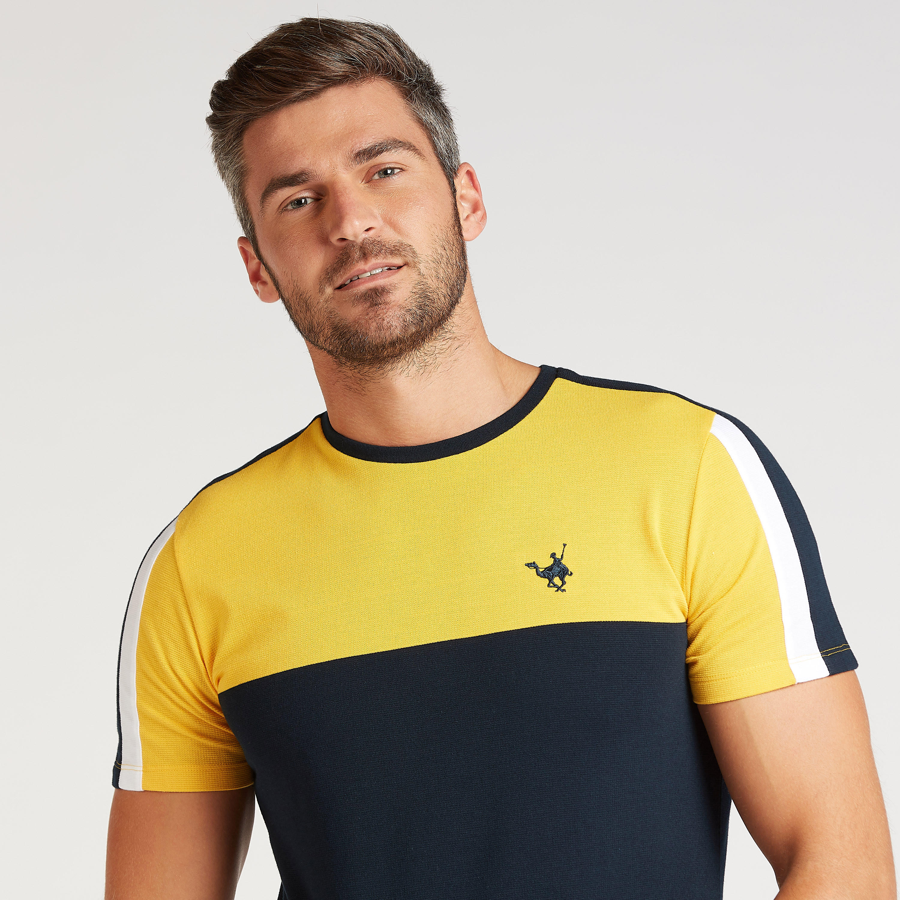 تيشيرت بارز الملمس سليم بياقة ضيّقة وأكمام قصيرة-men-clothing-tshirtsandpolos-tshirts-image-3