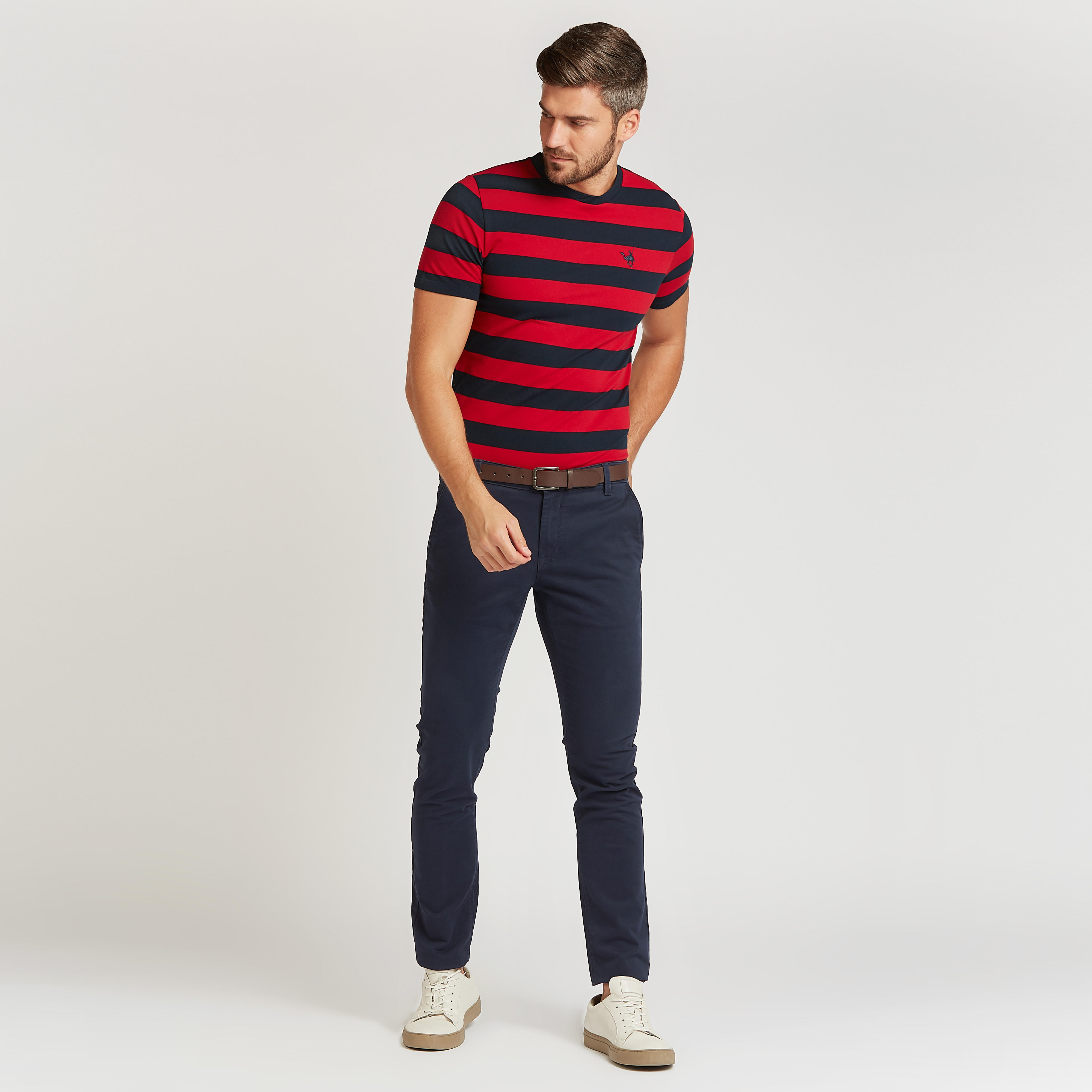 تيشيرت سليم مخطط بياقة ضيّقة وأكمام قصيرة-men-clothing-tshirtsandpolos-tshirts-image-2