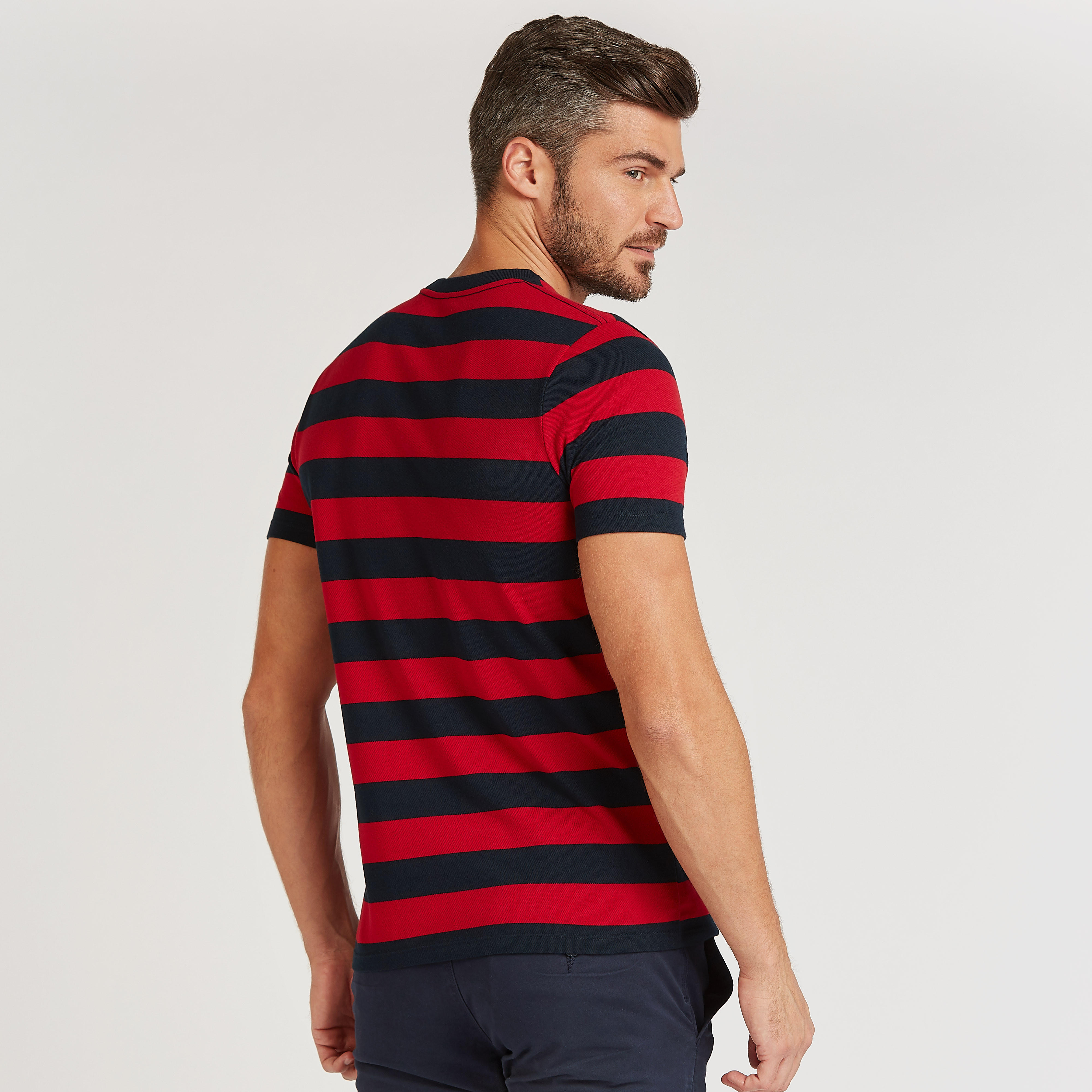 تيشيرت سليم مخطط بياقة ضيّقة وأكمام قصيرة-men-clothing-tshirtsandpolos-tshirts-image-4