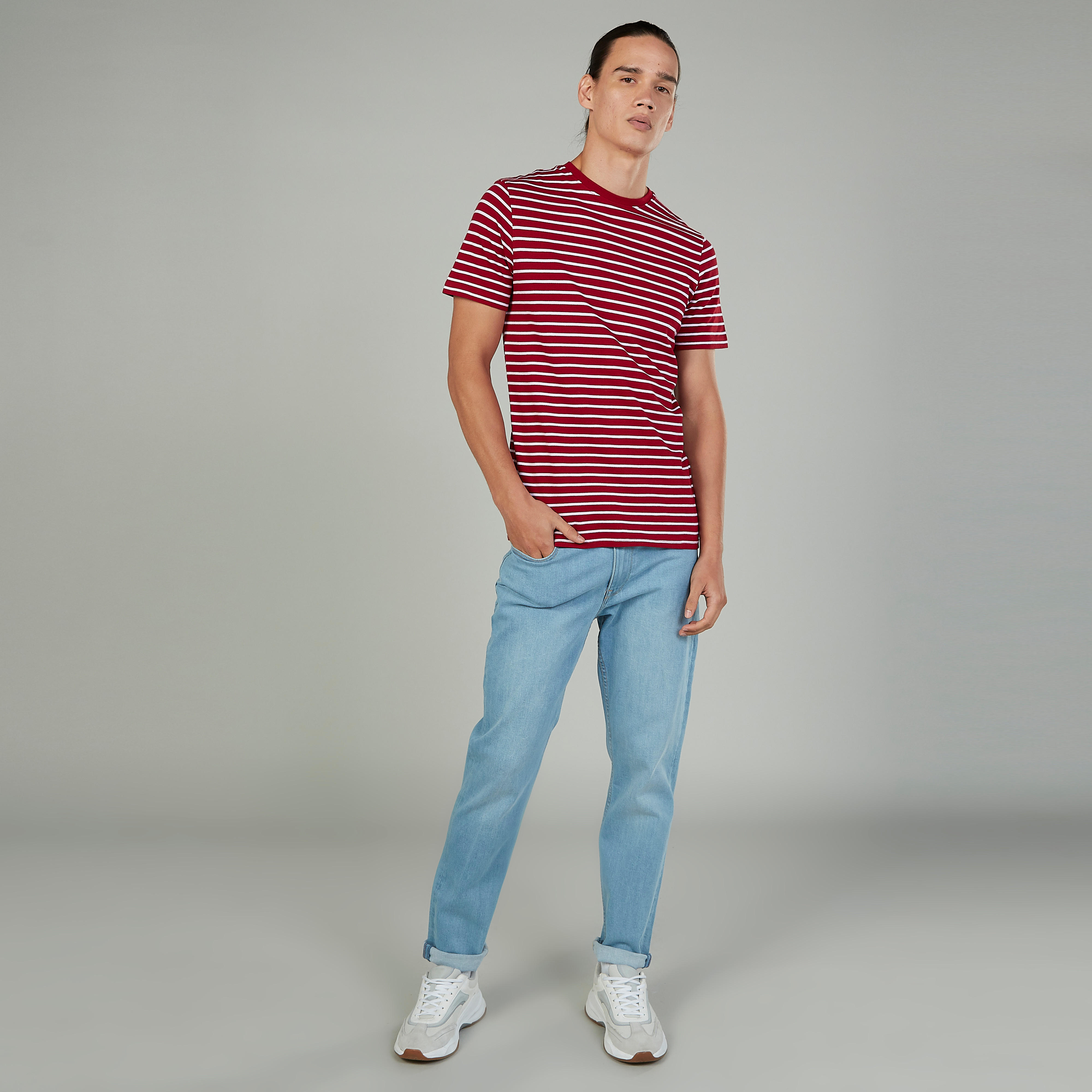 Slim Fit Striped T-shirt with Crew Neck and Short Sleeves-men-clothing-tshirtsandpolos-tshirts-image-2