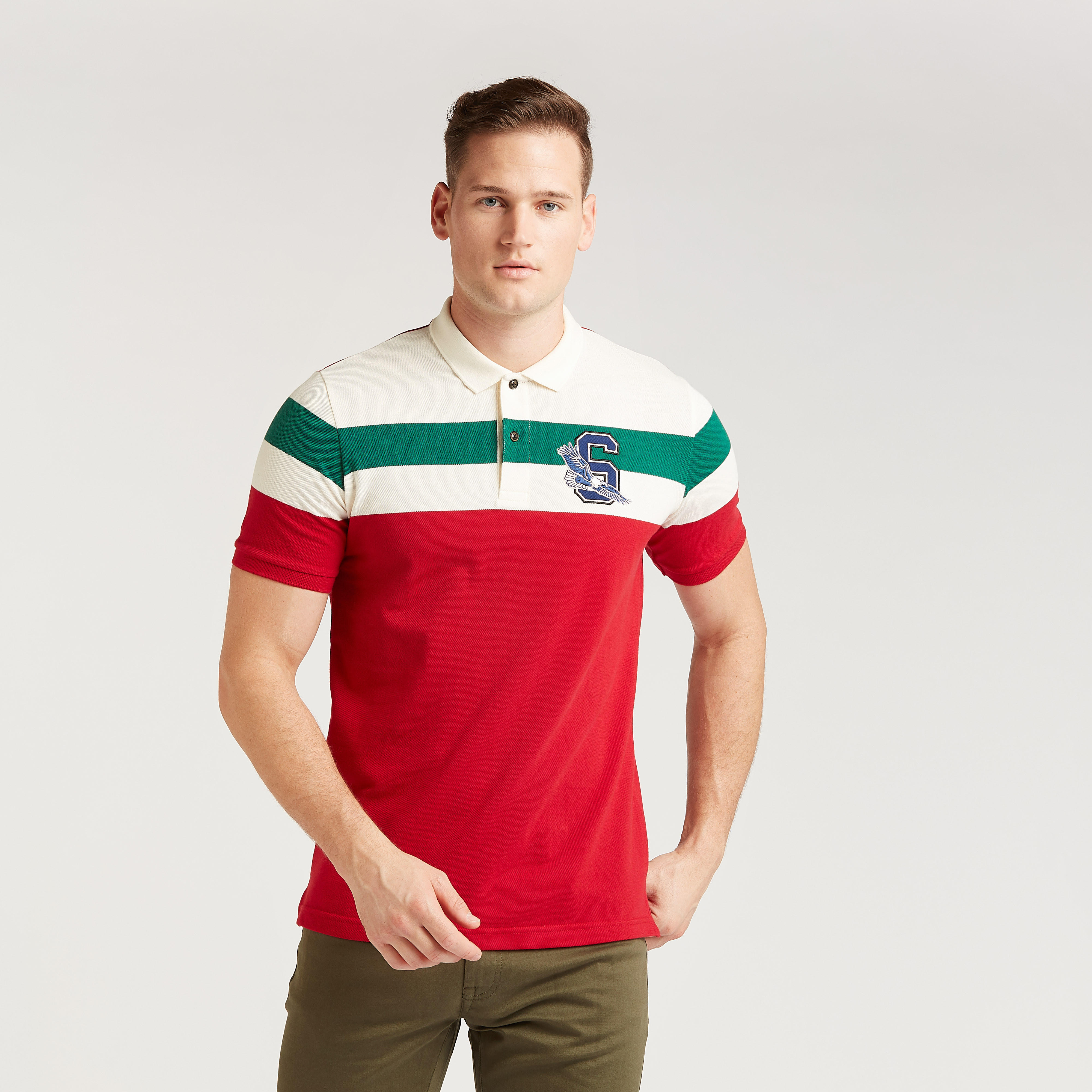 تيشيرت بولو سليم مخطط بقصة سليم بأكمام قصيرة-men-clothing-tshirtsandpolos-polos-image-1