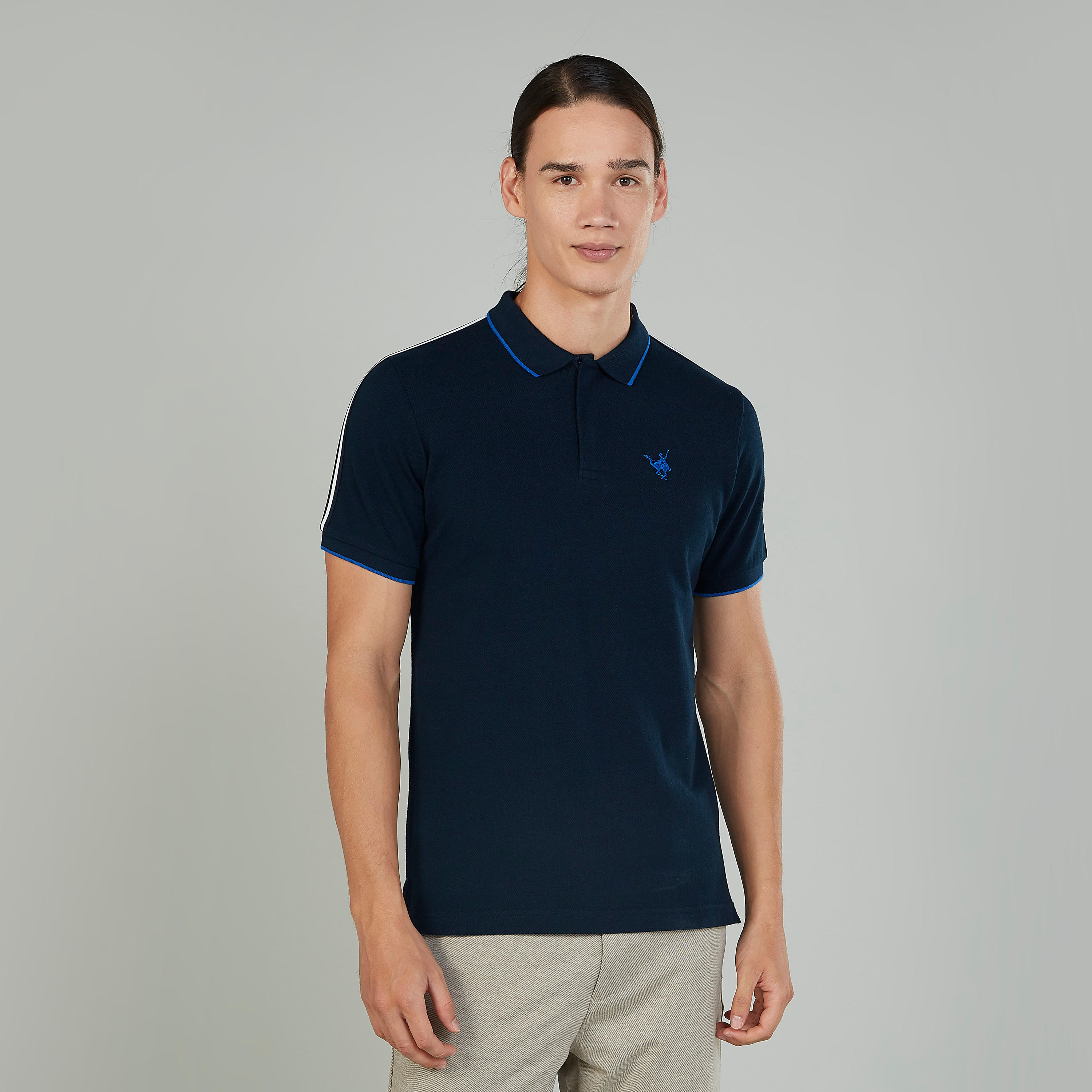 تيشيرت سليم بولو سادة بأكمام قصيرة-men-clothing-tshirtsandpolos-polos-image-1