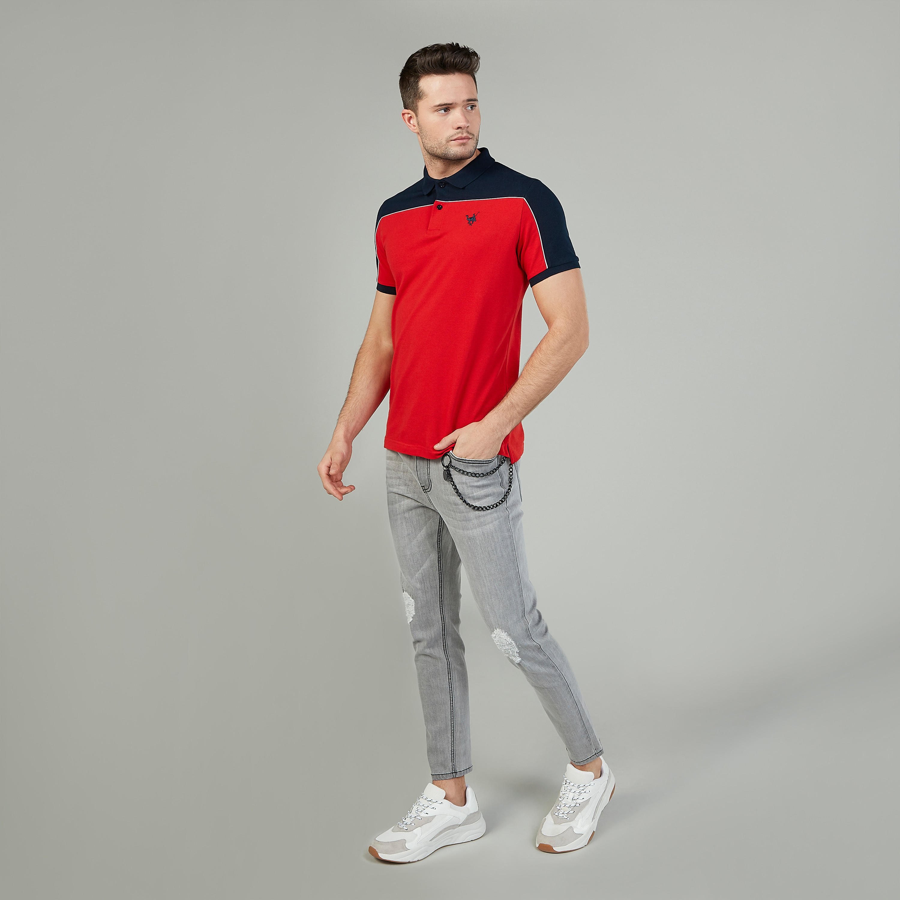 Slim Fit Textured T-shirt with Polo Neck and Short Sleeves-men-clothing-tshirtsandpolos-polos-image-2