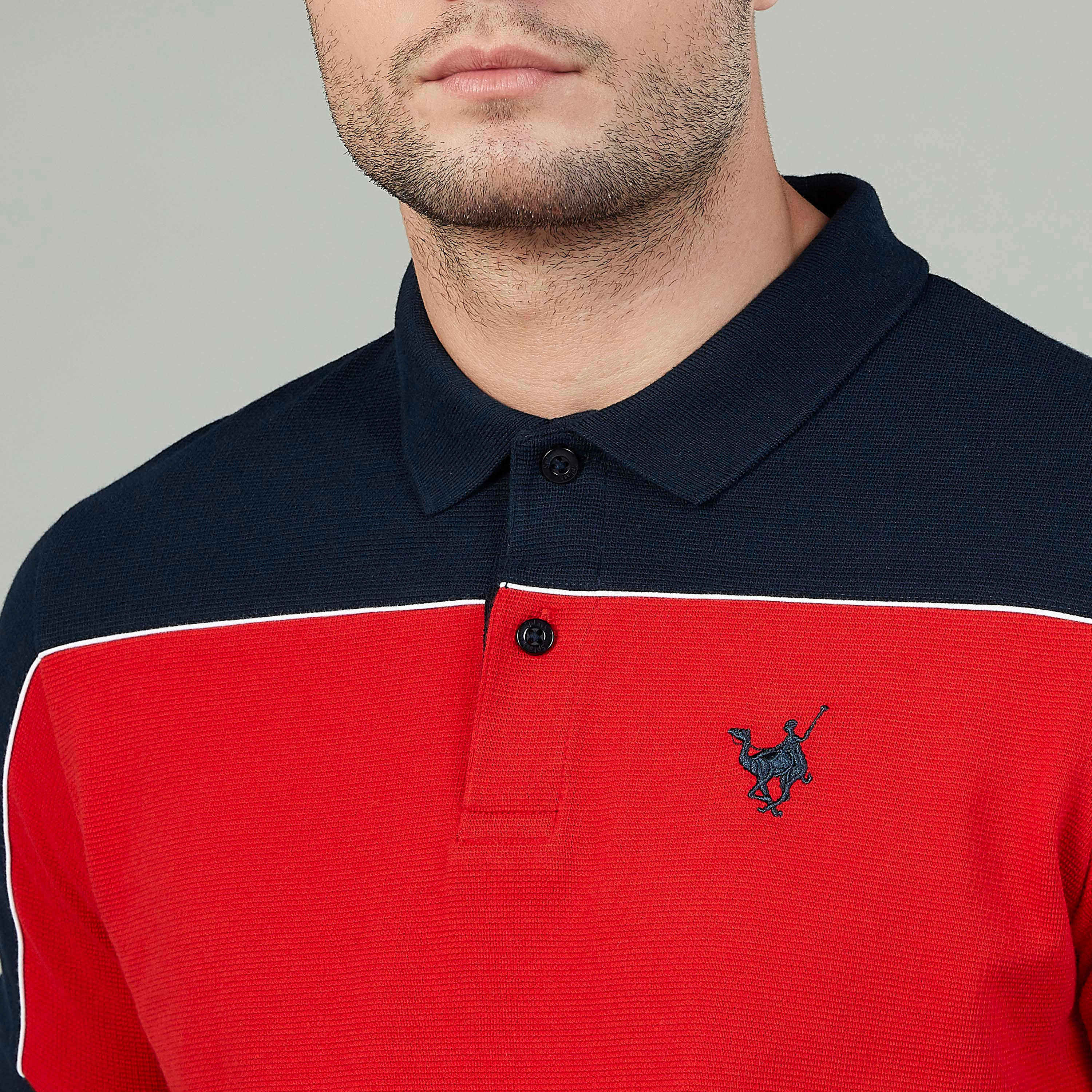 Slim Fit Textured T-shirt with Polo Neck and Short Sleeves-men-clothing-tshirtsandpolos-polos-image-3