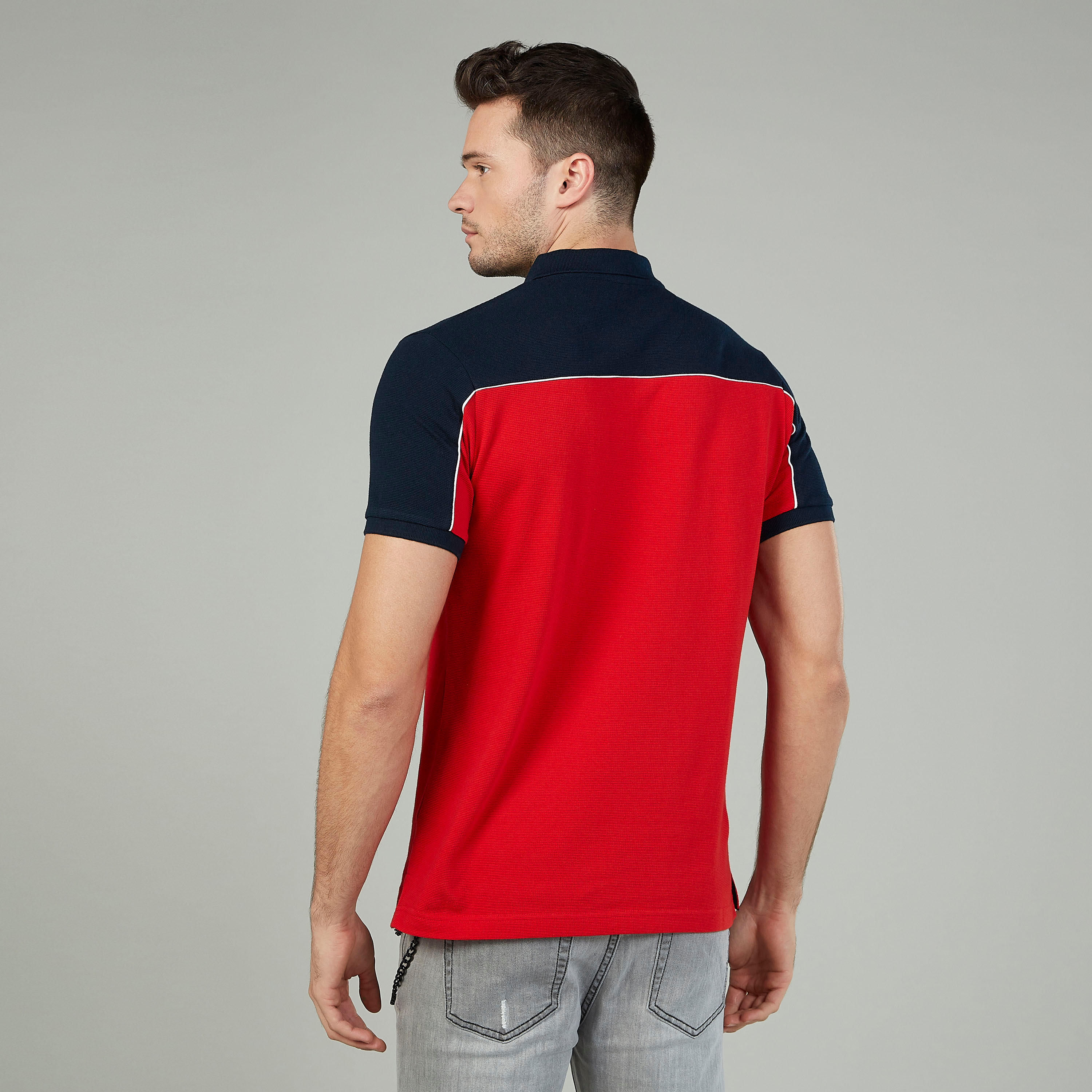 Slim Fit Textured T-shirt with Polo Neck and Short Sleeves-men-clothing-tshirtsandpolos-polos-image-4