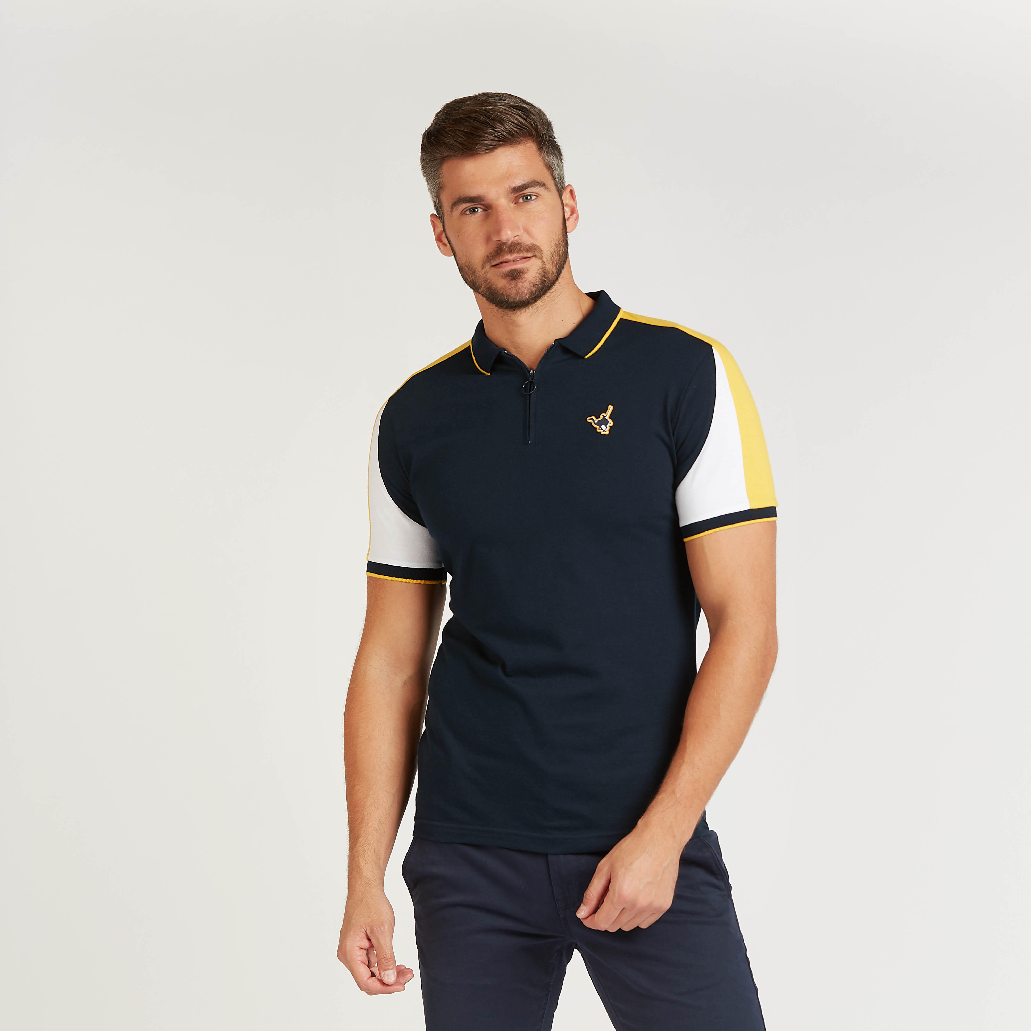 Slim Fit Colourblock Polo T-shirt with Short Sleeves-men-clothing-tshirtsandpolos-polos-image-1