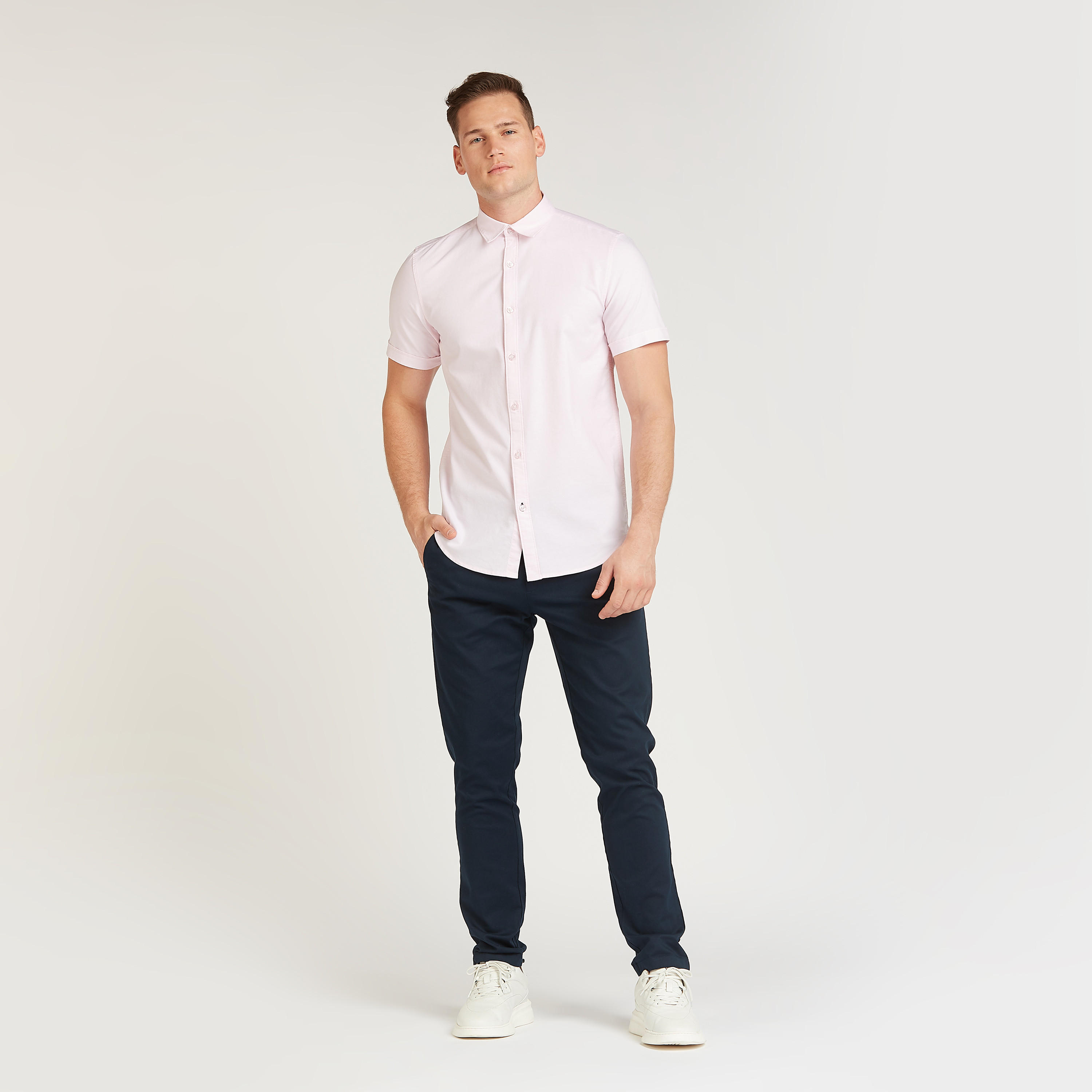 Solid Shirt with Short Sleeves and Spread Collar-men-clothing-shirts-image-2