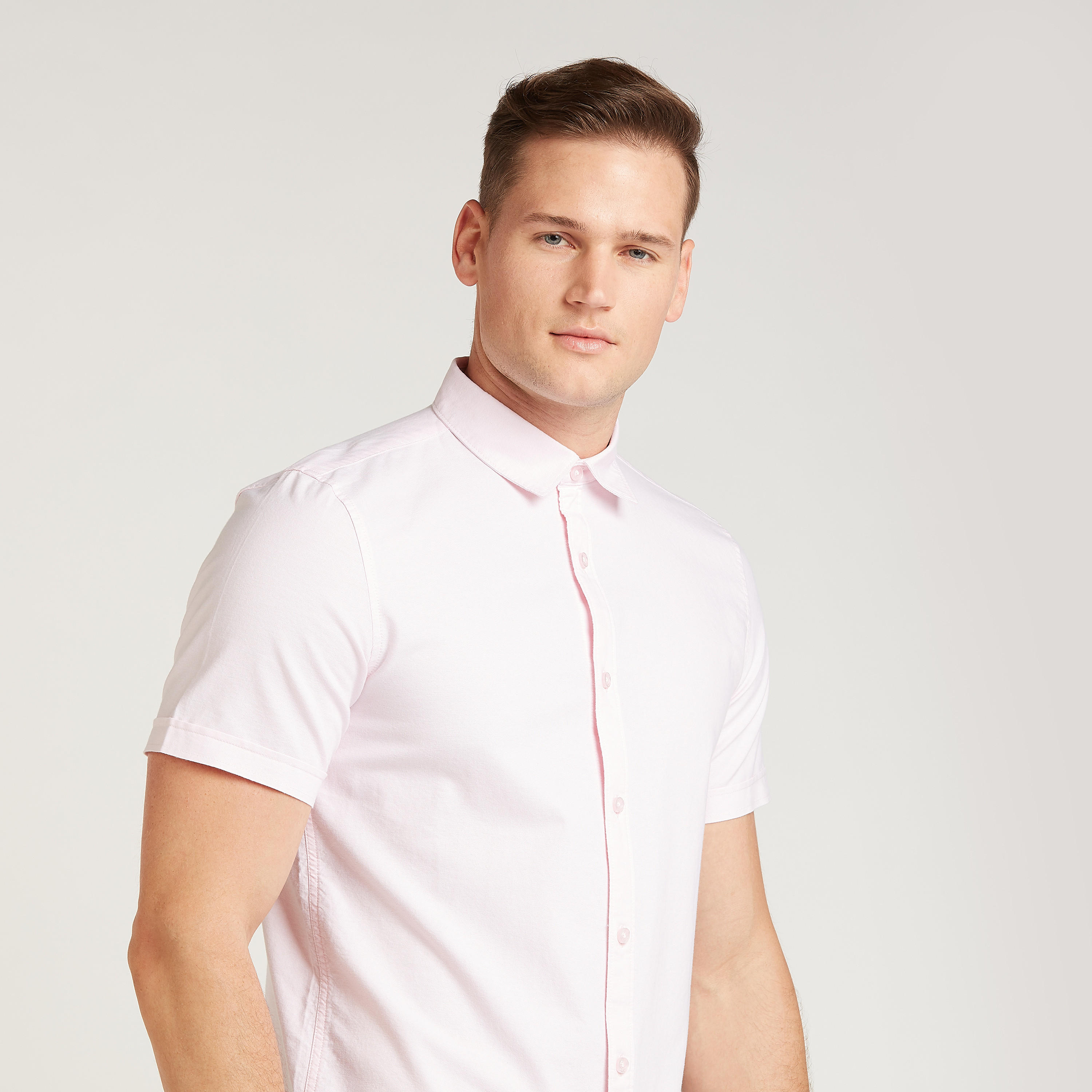 Solid Shirt with Short Sleeves and Spread Collar-men-clothing-shirts-image-3