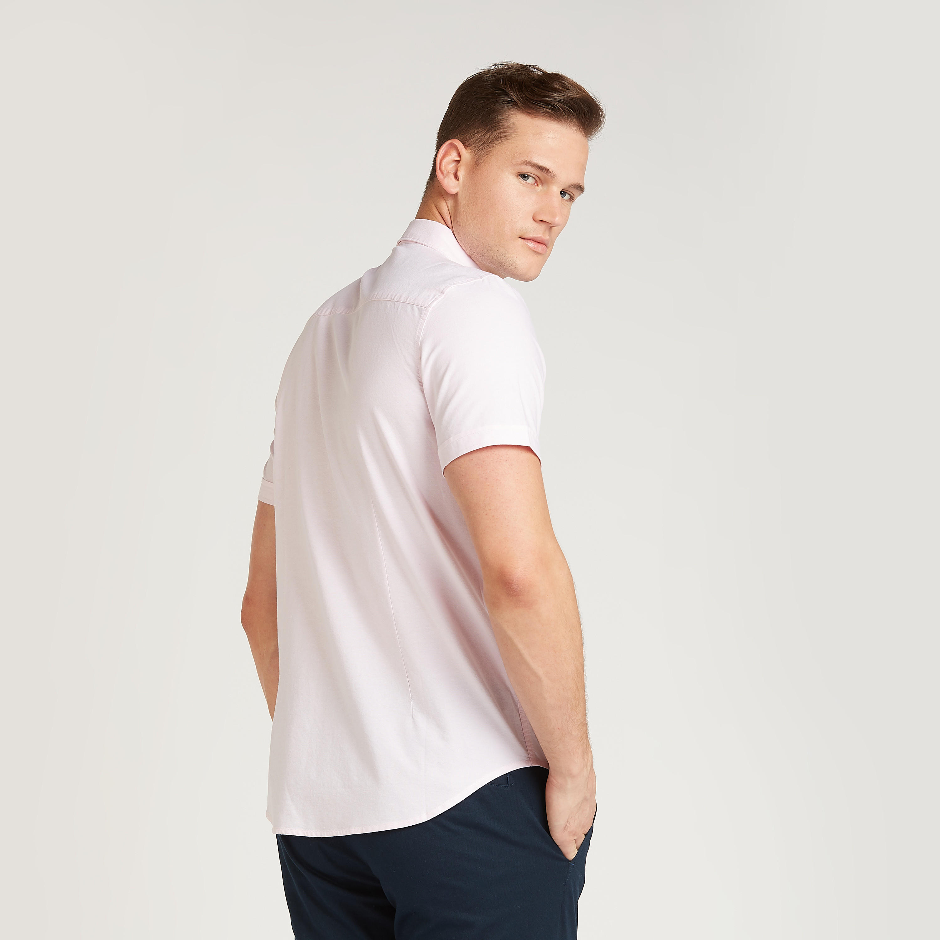 Solid Shirt with Short Sleeves and Spread Collar-men-clothing-shirts-image-4