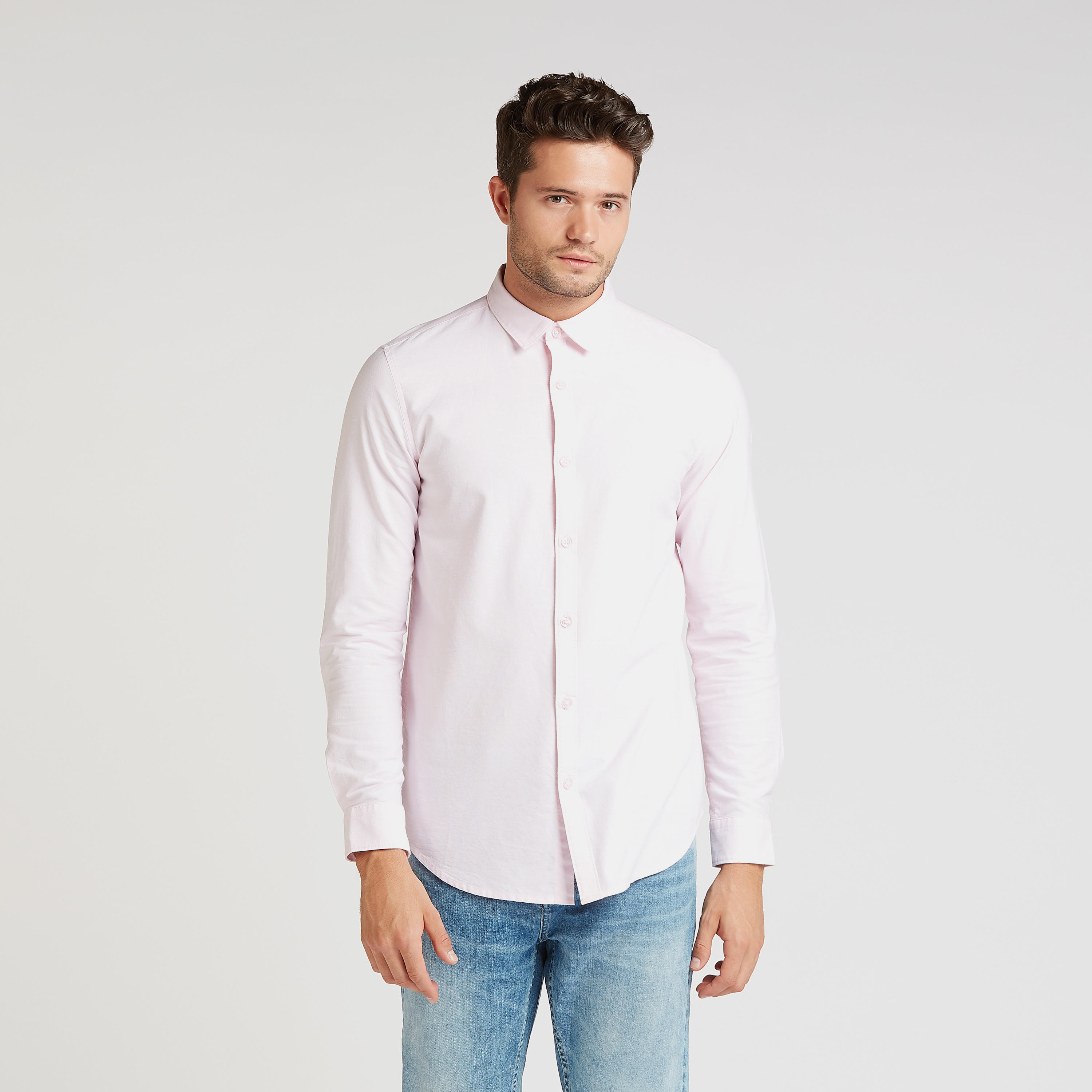 Slim Fit Solid Shirt with Long Sleeves and Spread Collar-men-clothing-shirts-image-1