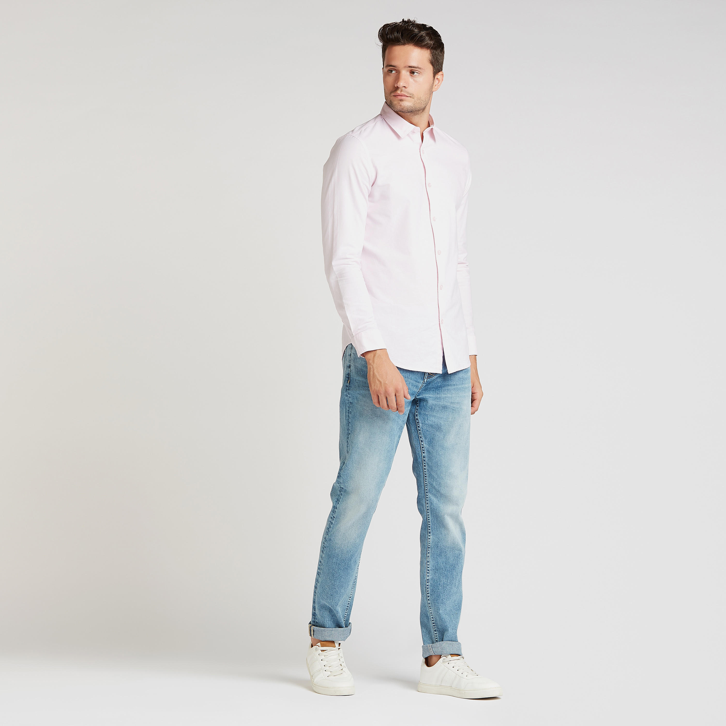 Slim Fit Solid Shirt with Long Sleeves and Spread Collar-men-clothing-shirts-image-2