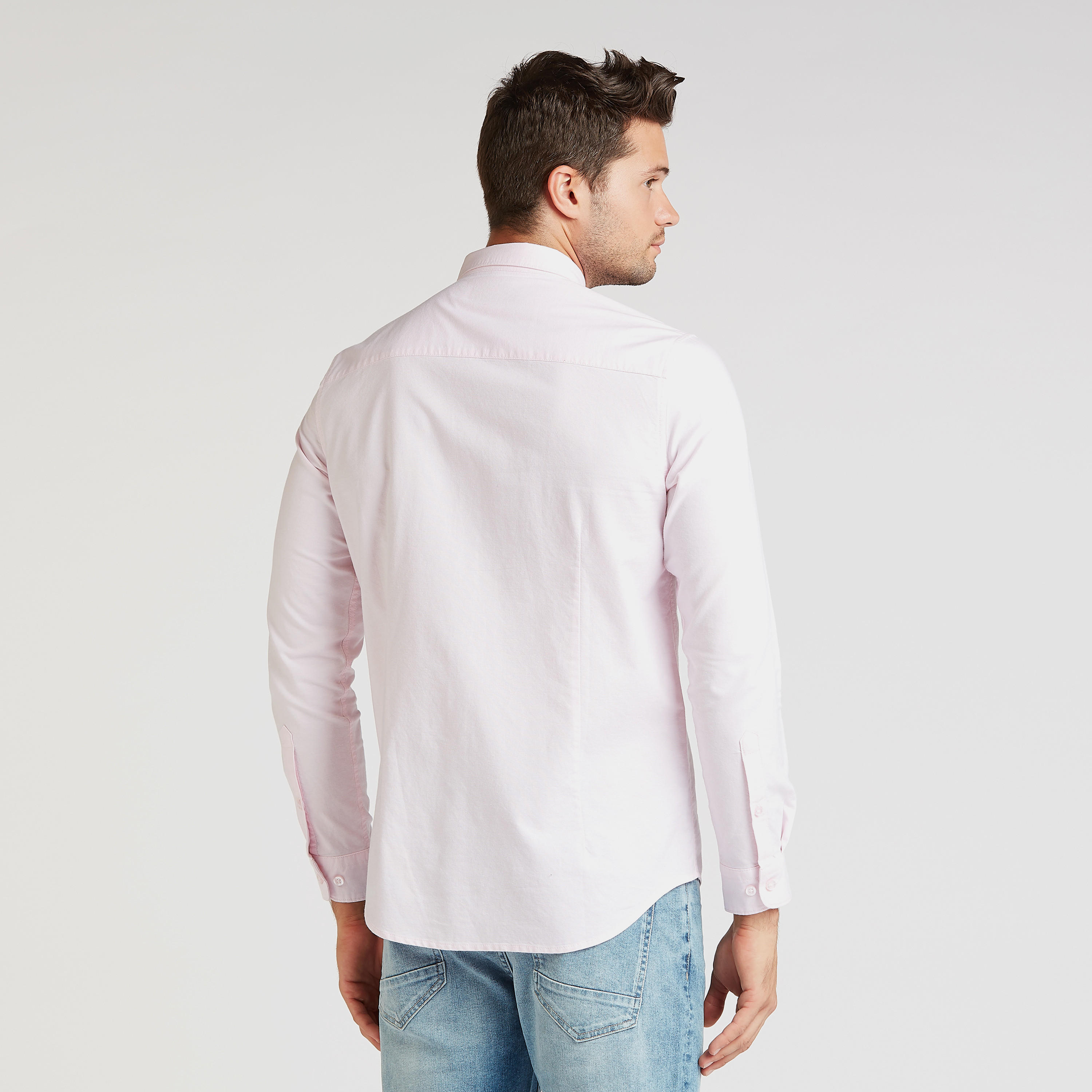 Slim Fit Solid Shirt with Long Sleeves and Spread Collar-men-clothing-shirts-image-4