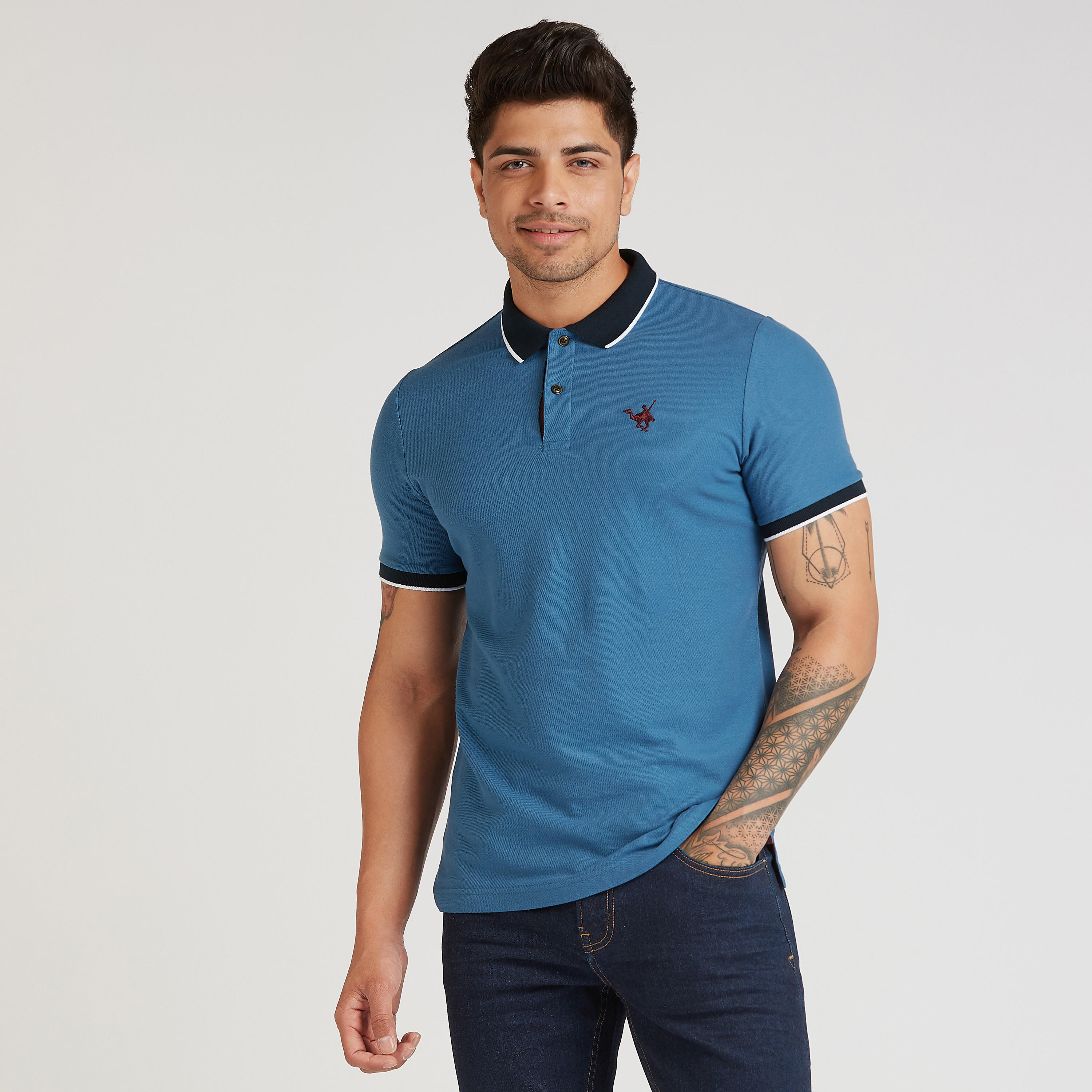 Slim Fit Textured Polo T-shirt with Short Sleeves-men-clothing-tshirtsandpolos-polos-image-1