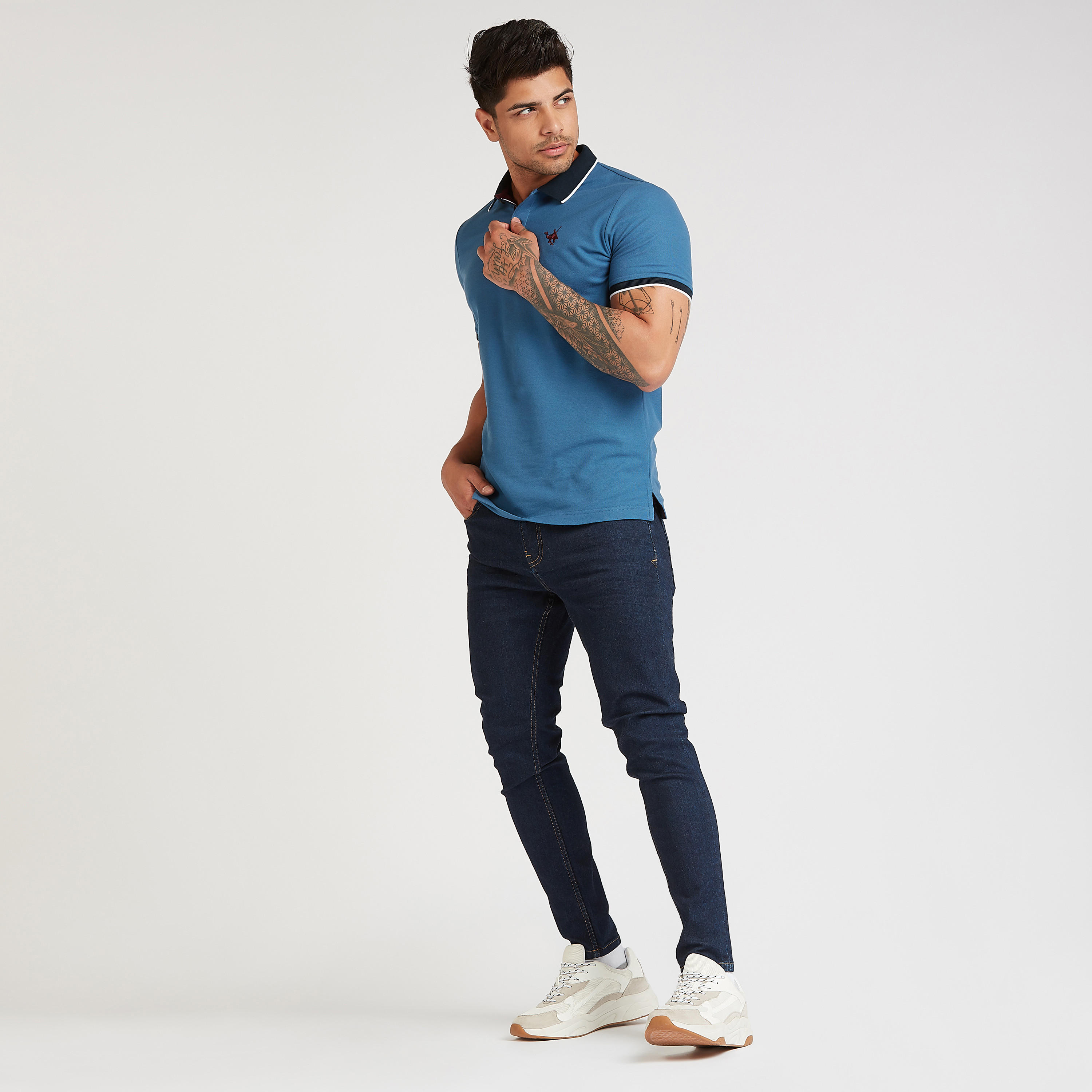 تيشيرت بولو بقصة سليم بارز الملمس بأكمام قصيرة-men-clothing-tshirtsandpolos-polos-image-2